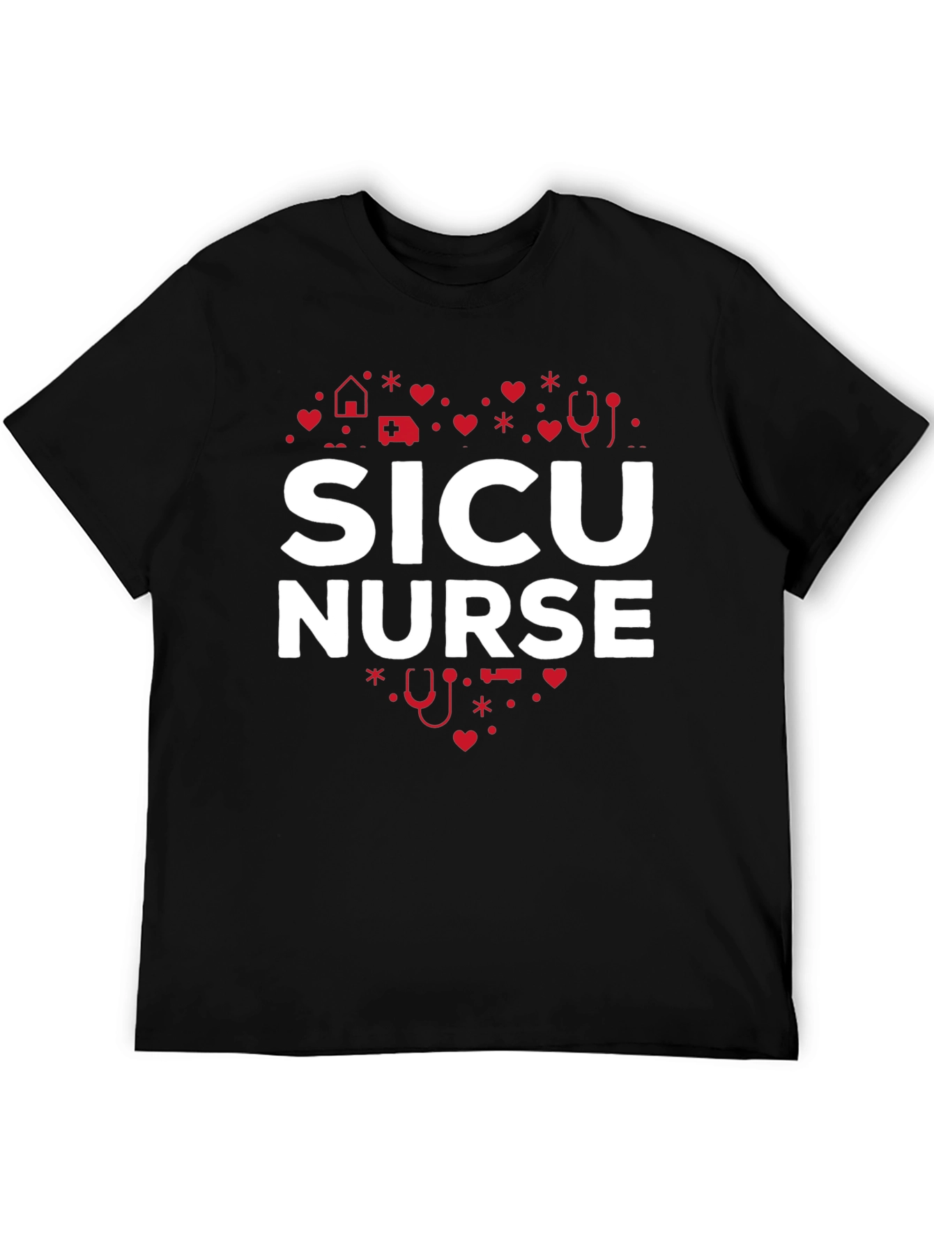 SICU Nurse Heart Graphic Tee - Black