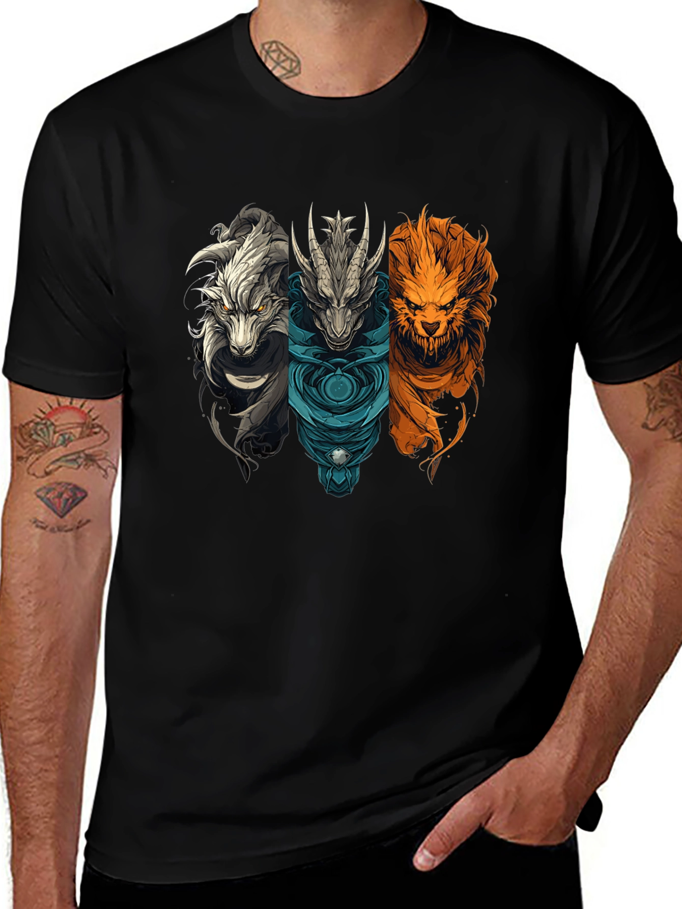 Mythical Beast T-Shirt - Dragon Wolf Lion Graphic Tee
