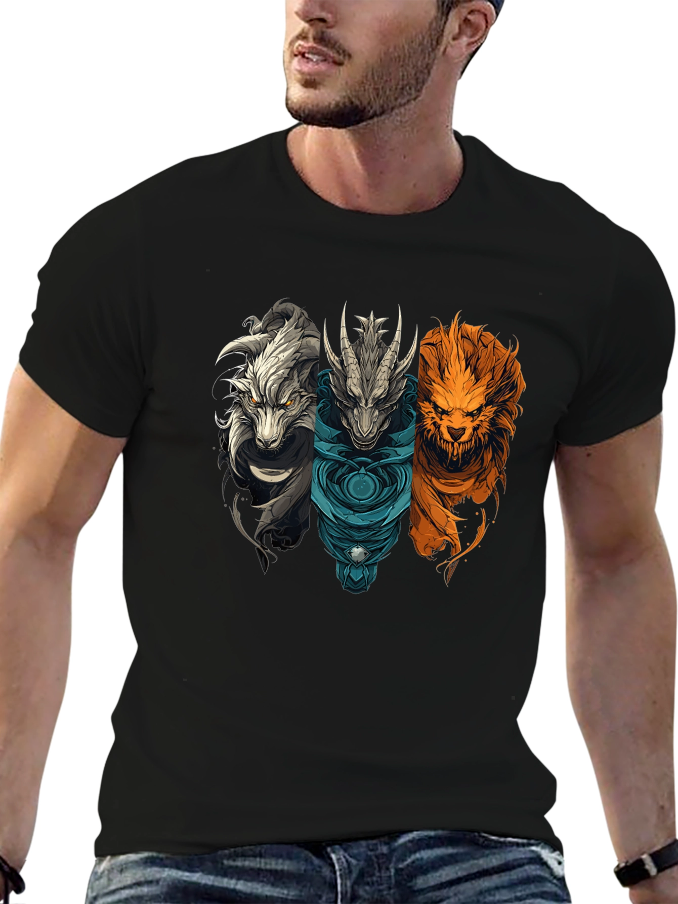 Mythical Beast T-Shirt - Dragon Wolf Lion Graphic Tee