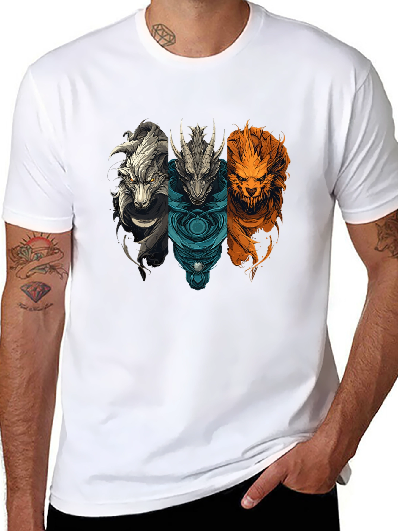 Mythical Beast T-Shirt - Dragon Wolf Lion Graphic Tee