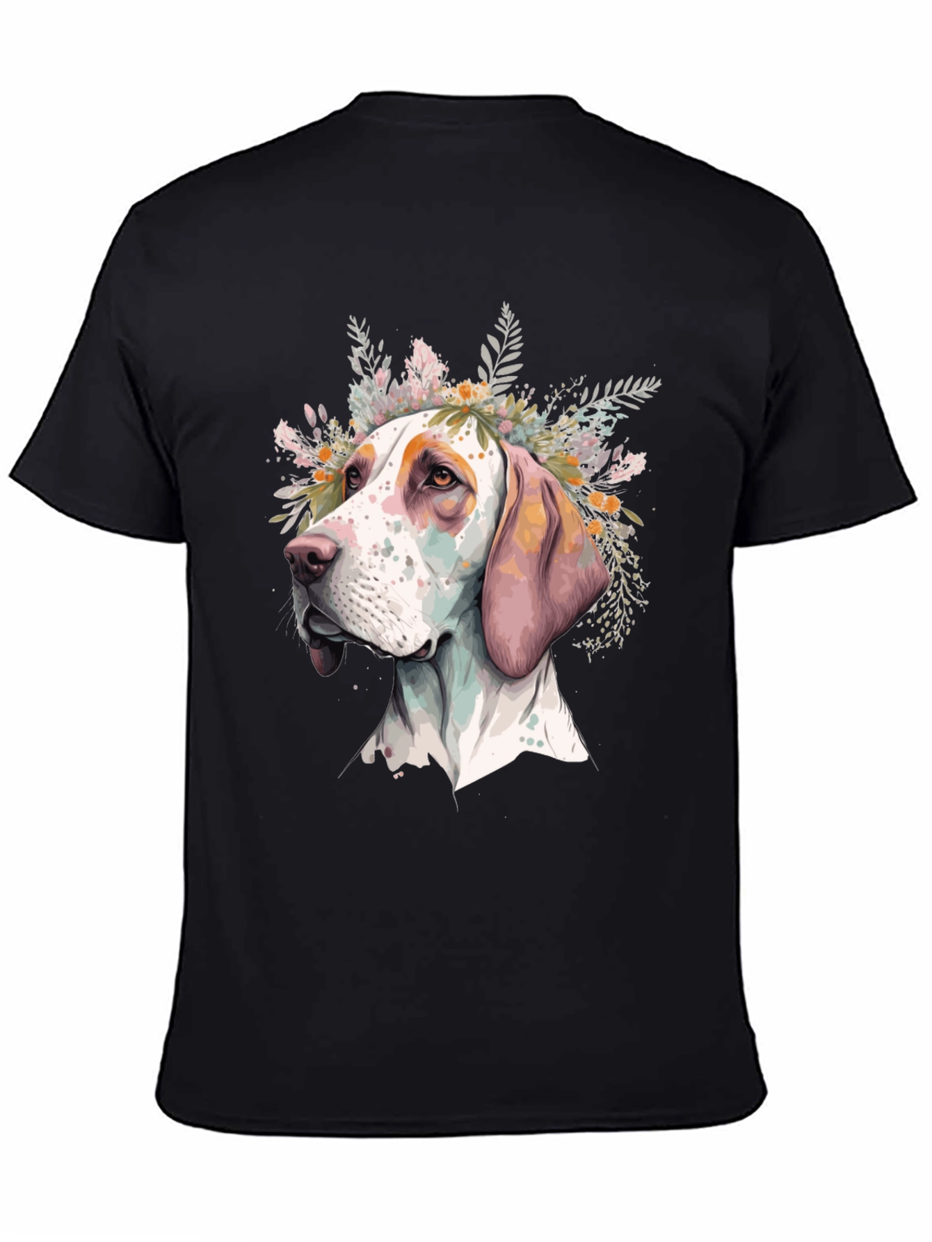 Dog with Floral Crown Mens Black T-Shirt