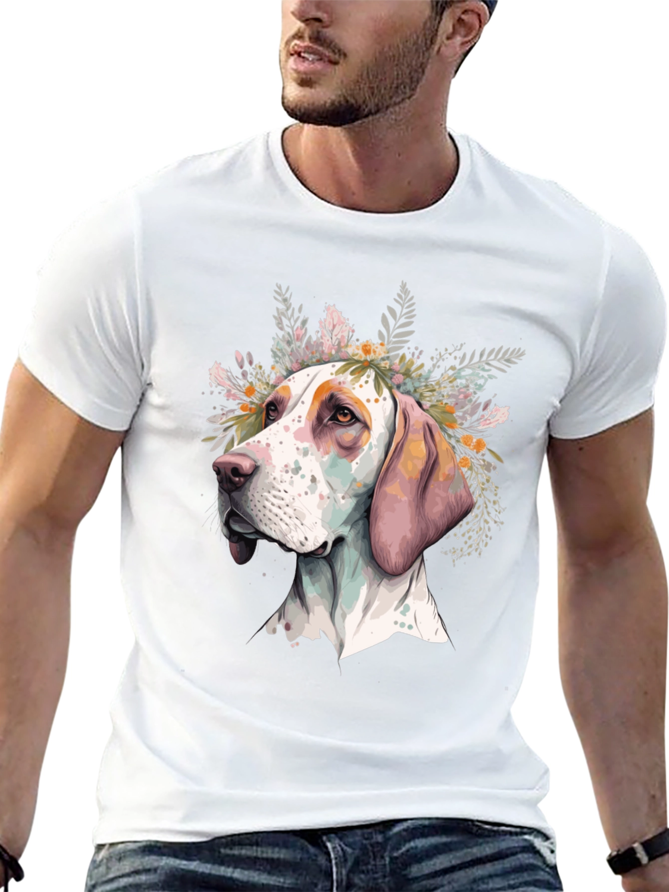 Dog with Floral Crown Mens Black T-Shirt