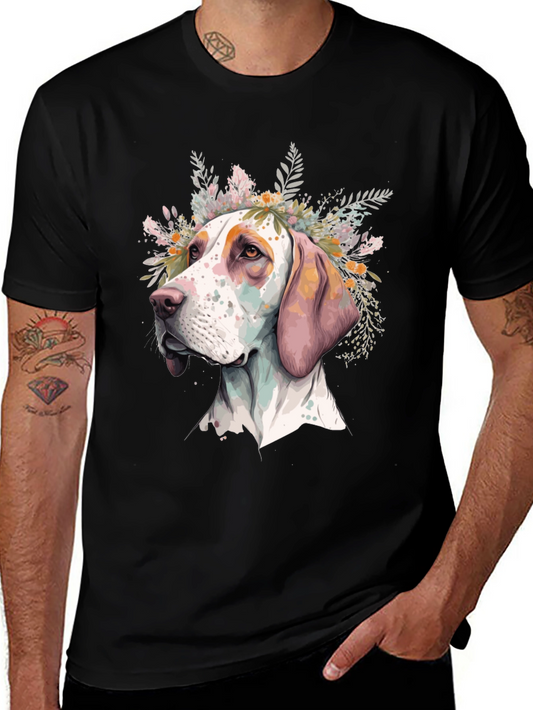 Dog with Floral Crown Mens Black T-Shirt