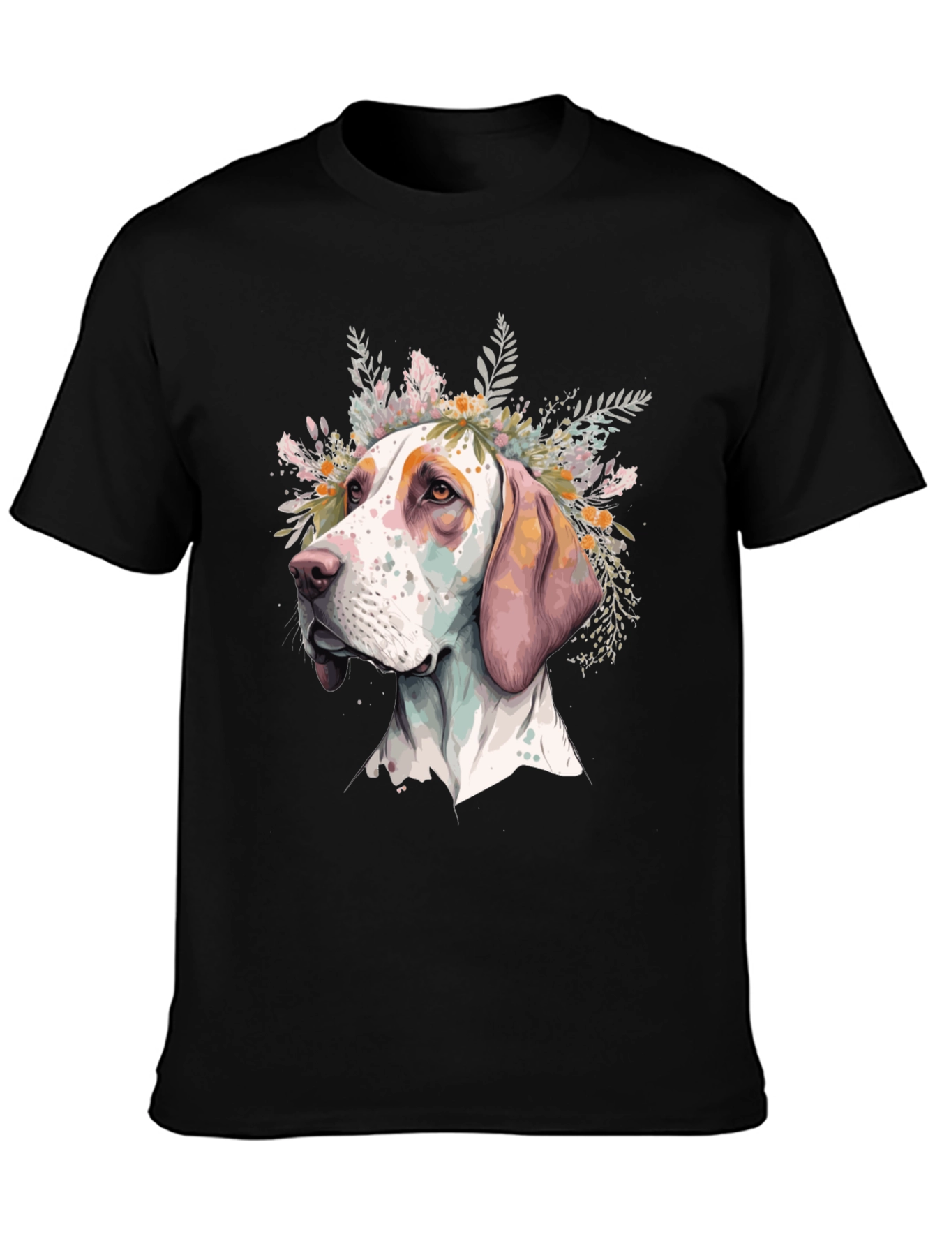 Dog with Floral Crown Mens Black T-Shirt