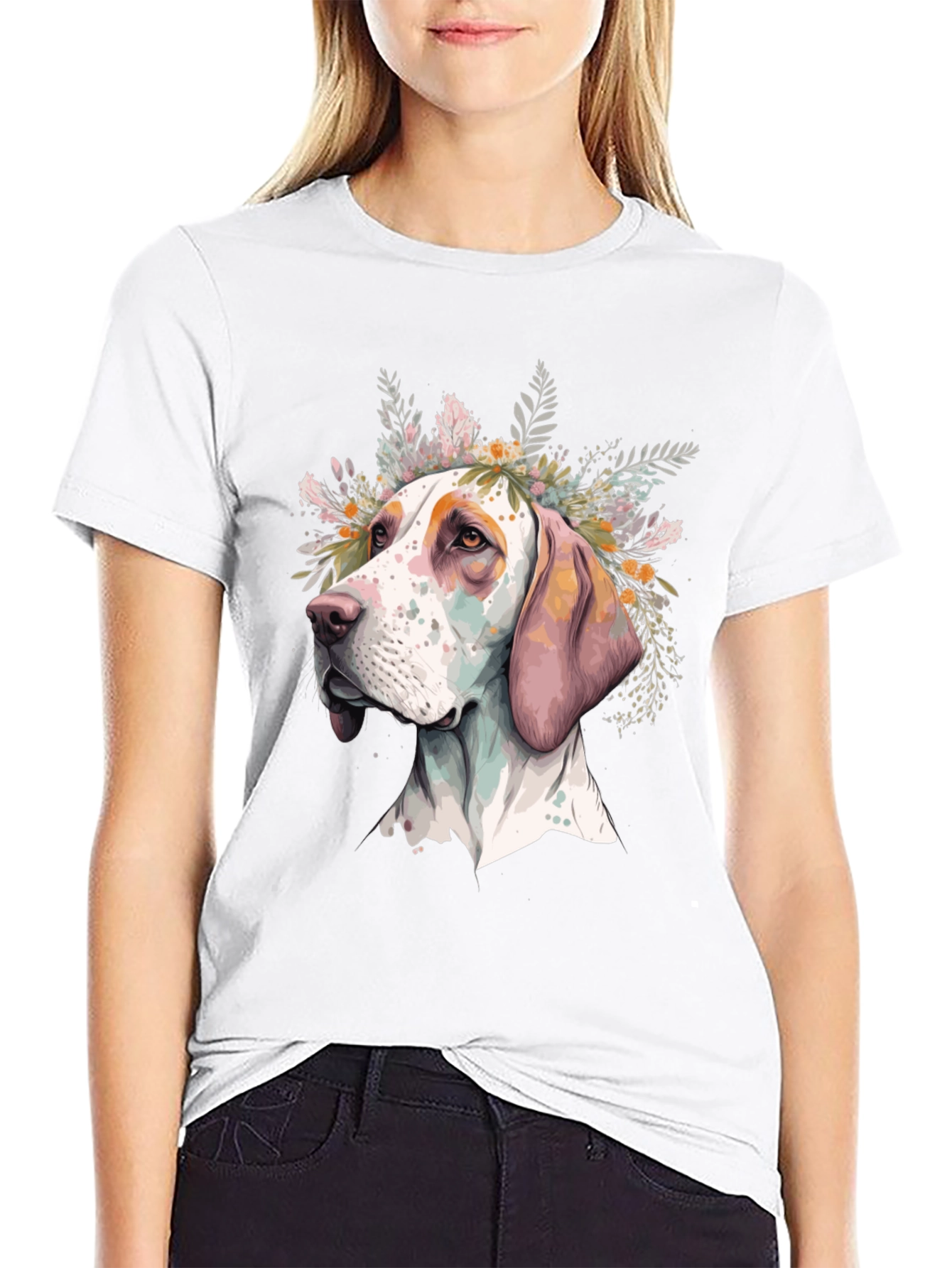 Dog with Floral Crown Mens Black T-Shirt