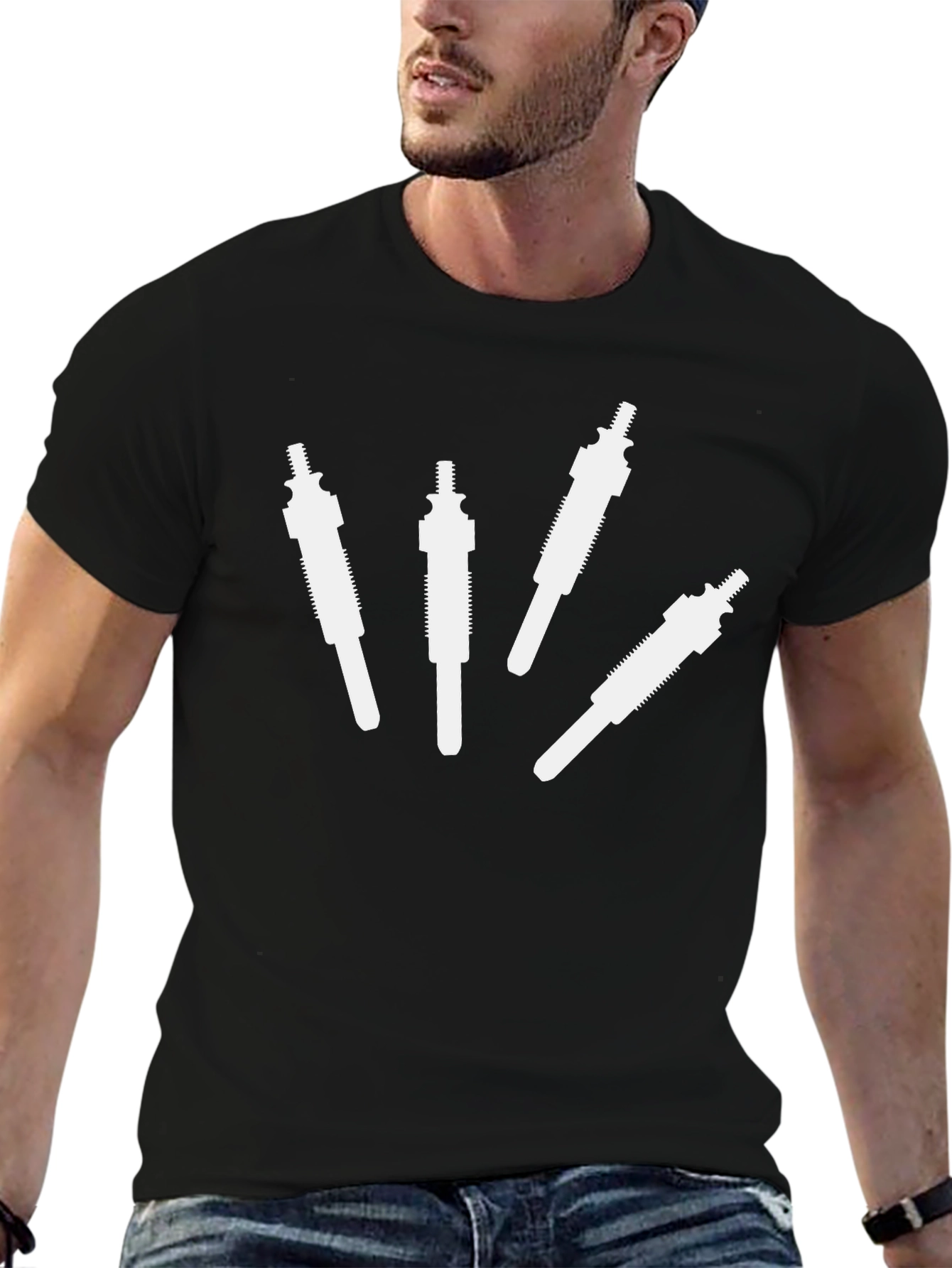Cool Black T-Shirt with Spark Plug Design