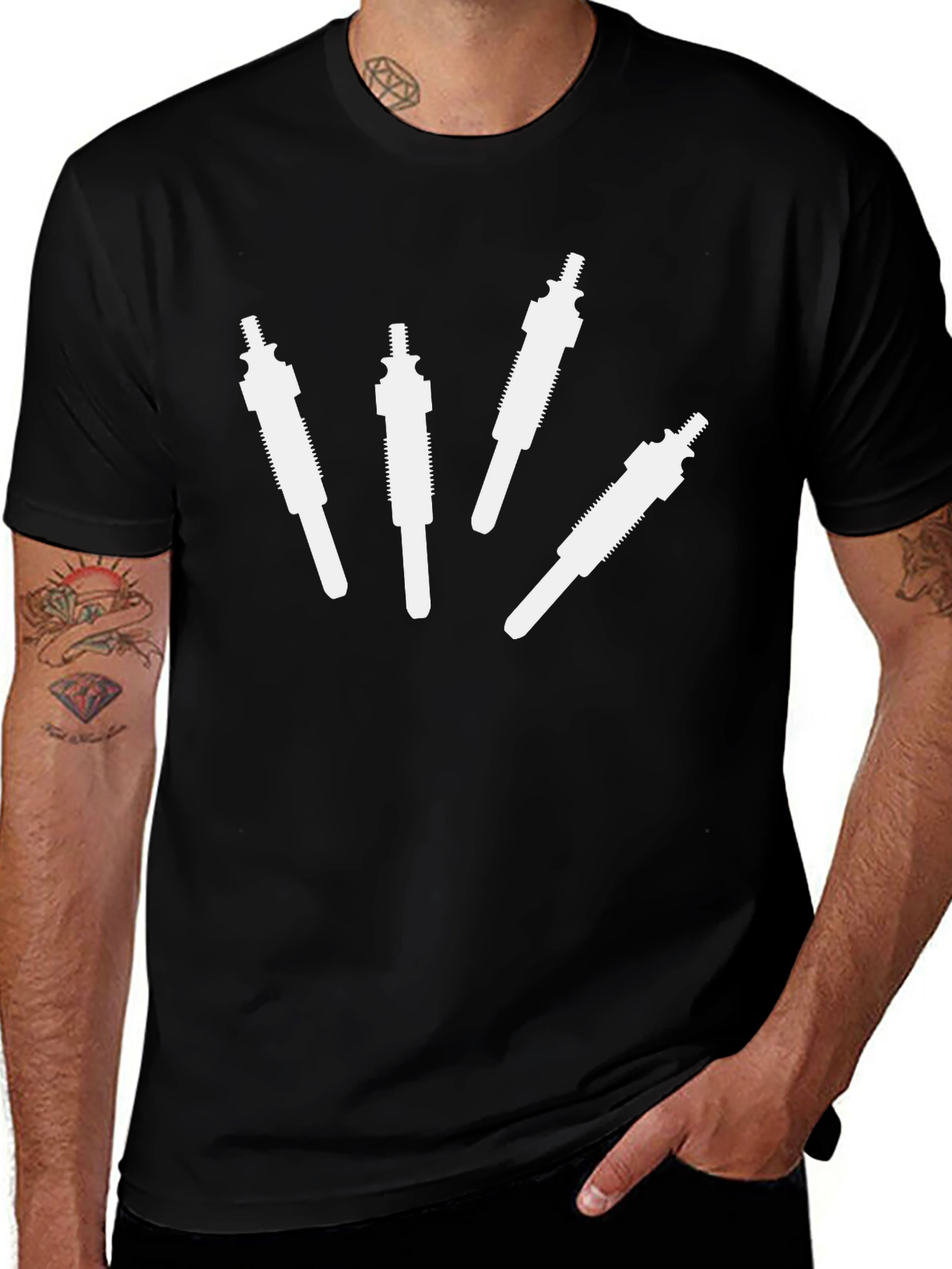 Cool Black T-Shirt with Spark Plug Design