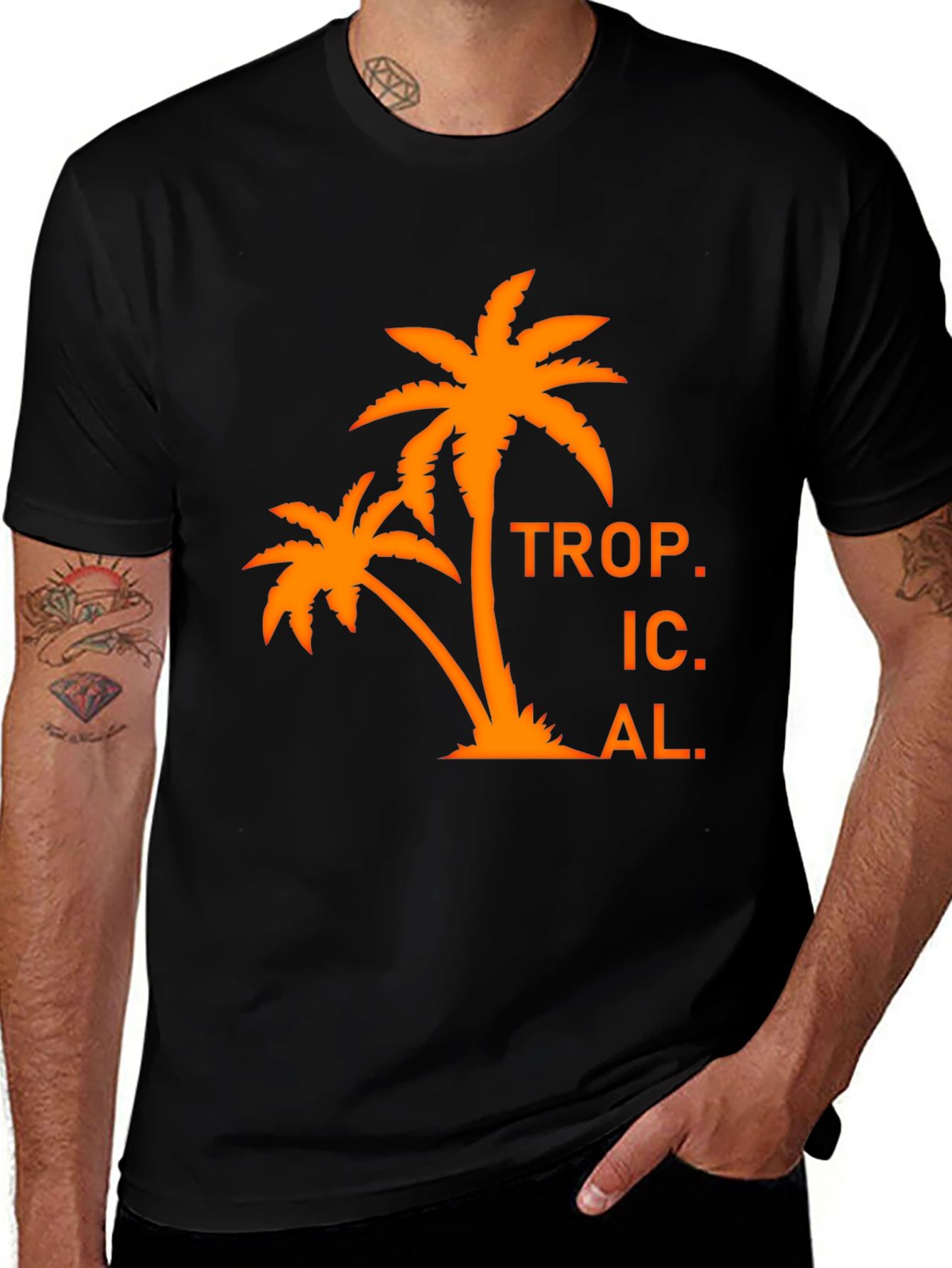Tropical Palm Tree Graphic T-Shirt - Black