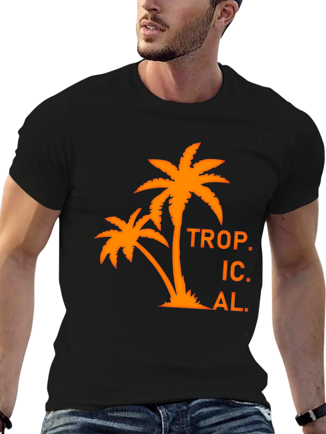 Tropical Palm Tree Graphic T-Shirt - Black