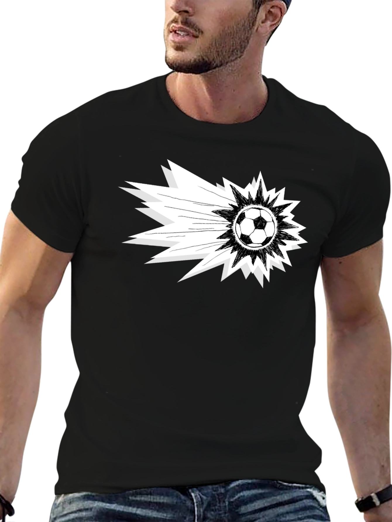 Soccer Blast Graphic Tee - Black Cotton T-Shirt