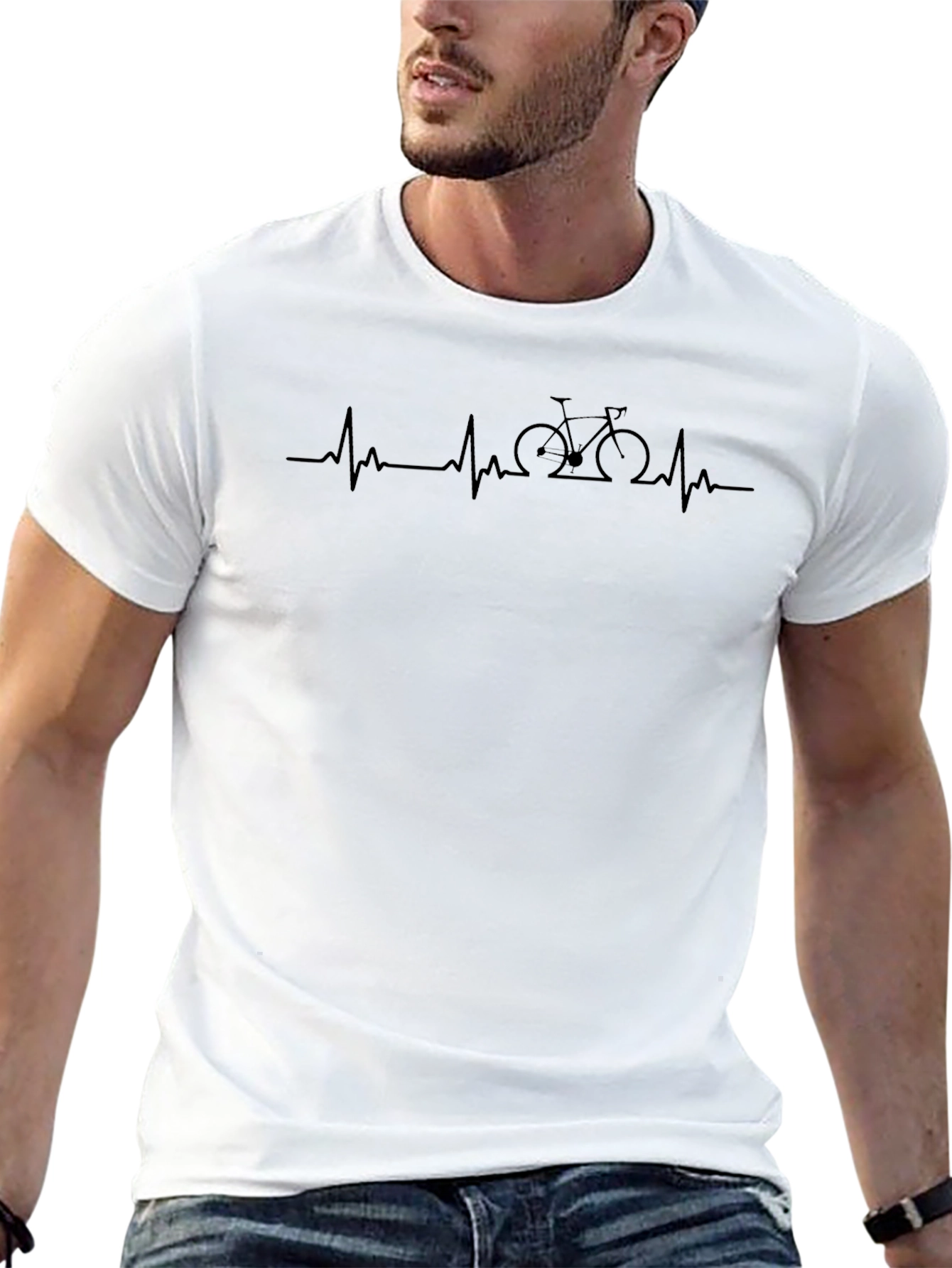 Heartbeat Bicycle Rider Graphic Tee - Black