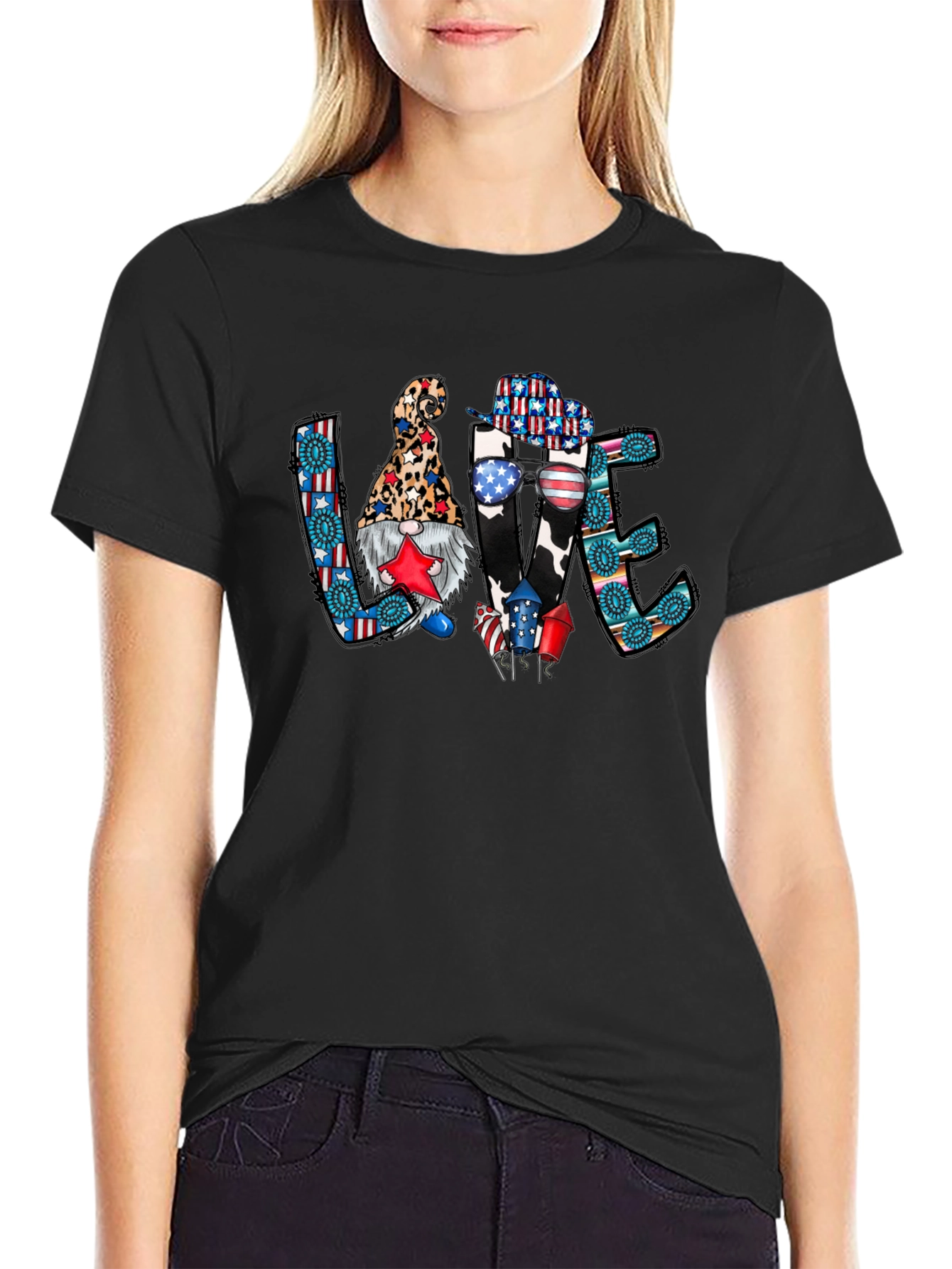 Patriotic LOVE T-Shirt - Gnome & Western Style