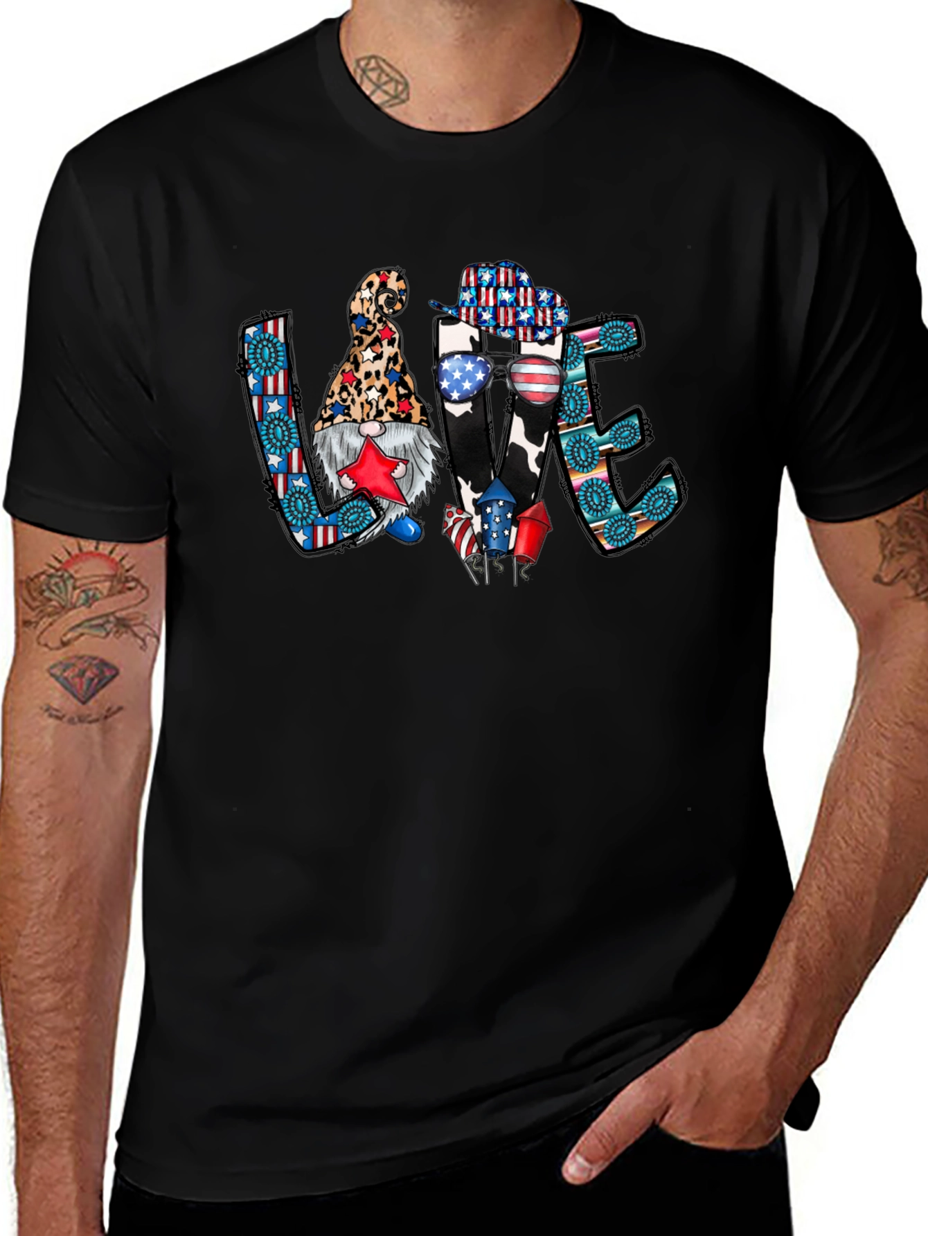 Patriotic LOVE T-Shirt - Gnome & Western Style