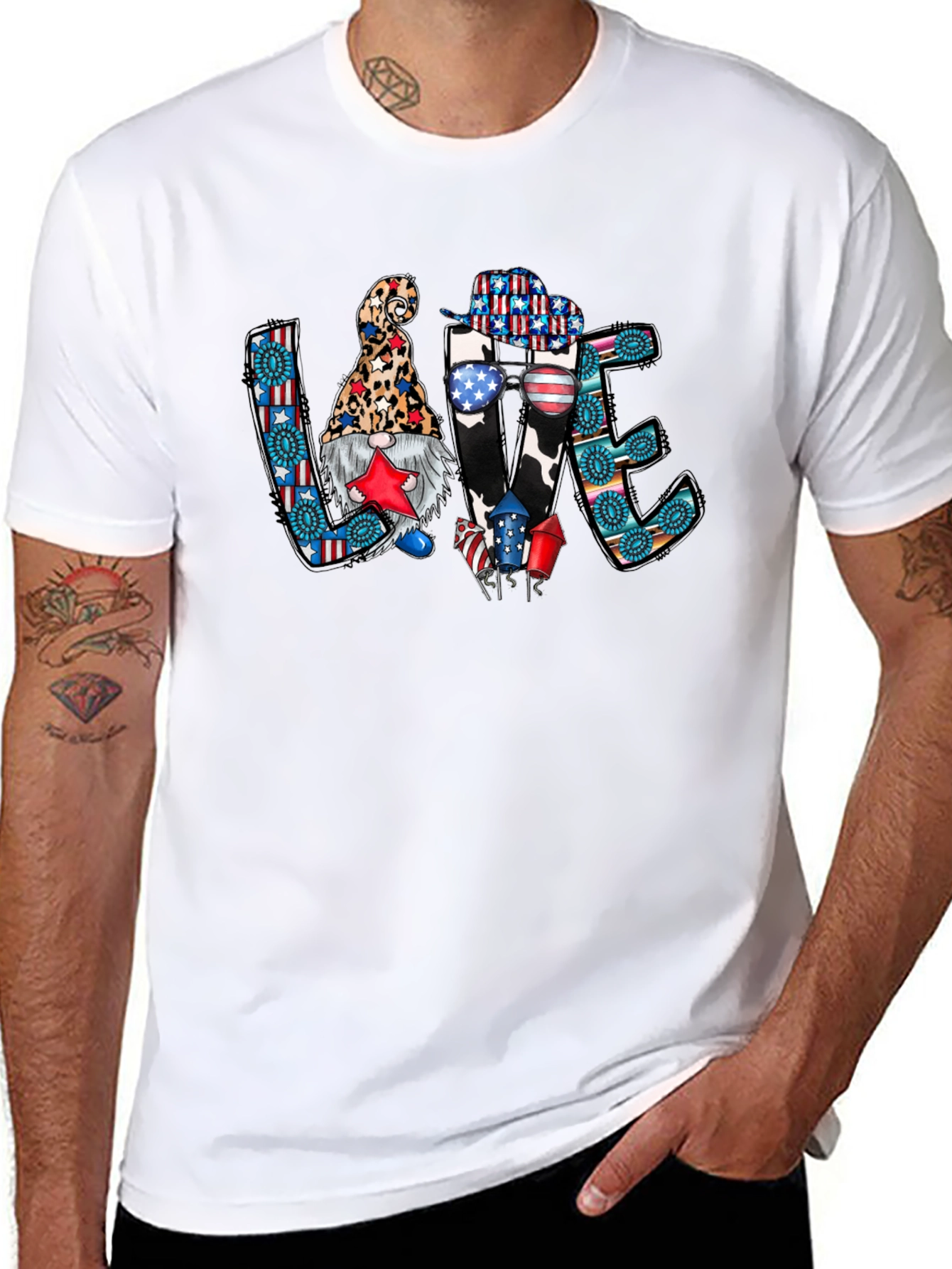 Patriotic LOVE T-Shirt - Gnome & Western Style