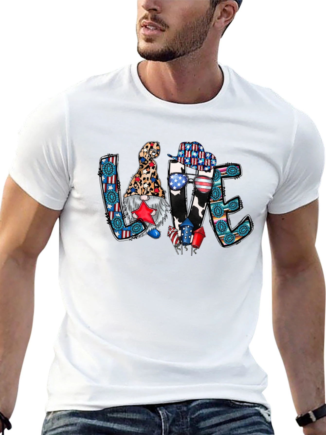 Patriotic LOVE T-Shirt - Gnome & Western Style