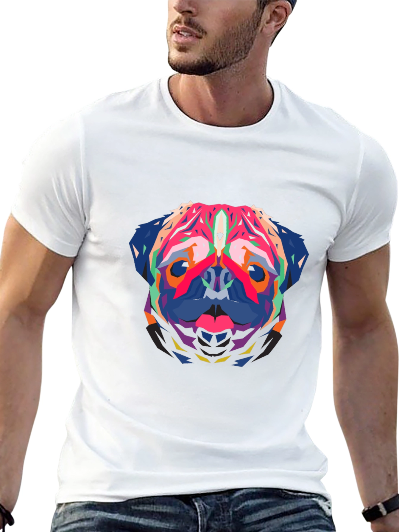 Geometric Pug Graphic Tee - Bold Style