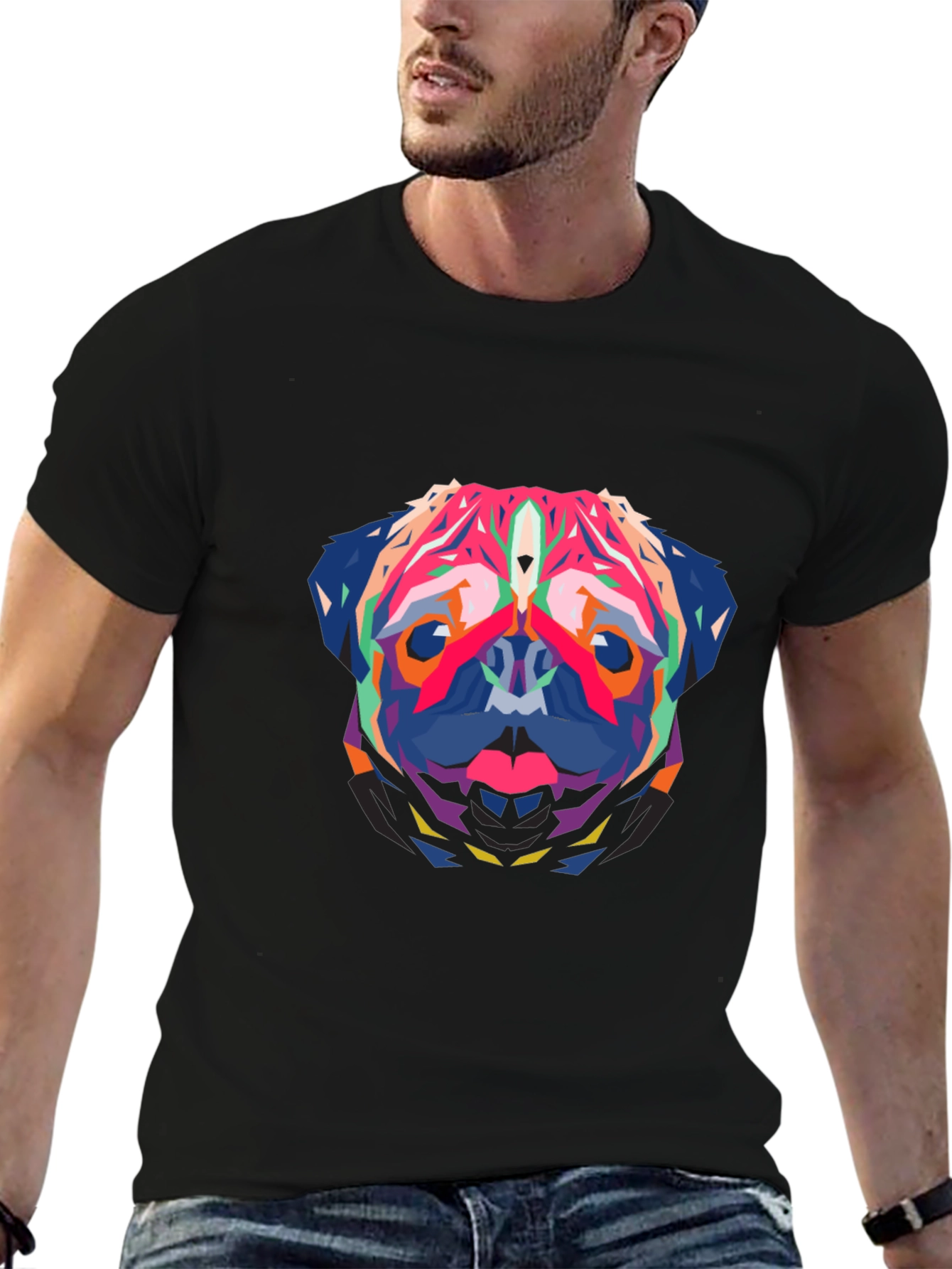 Geometric Pug Graphic Tee - Bold Style