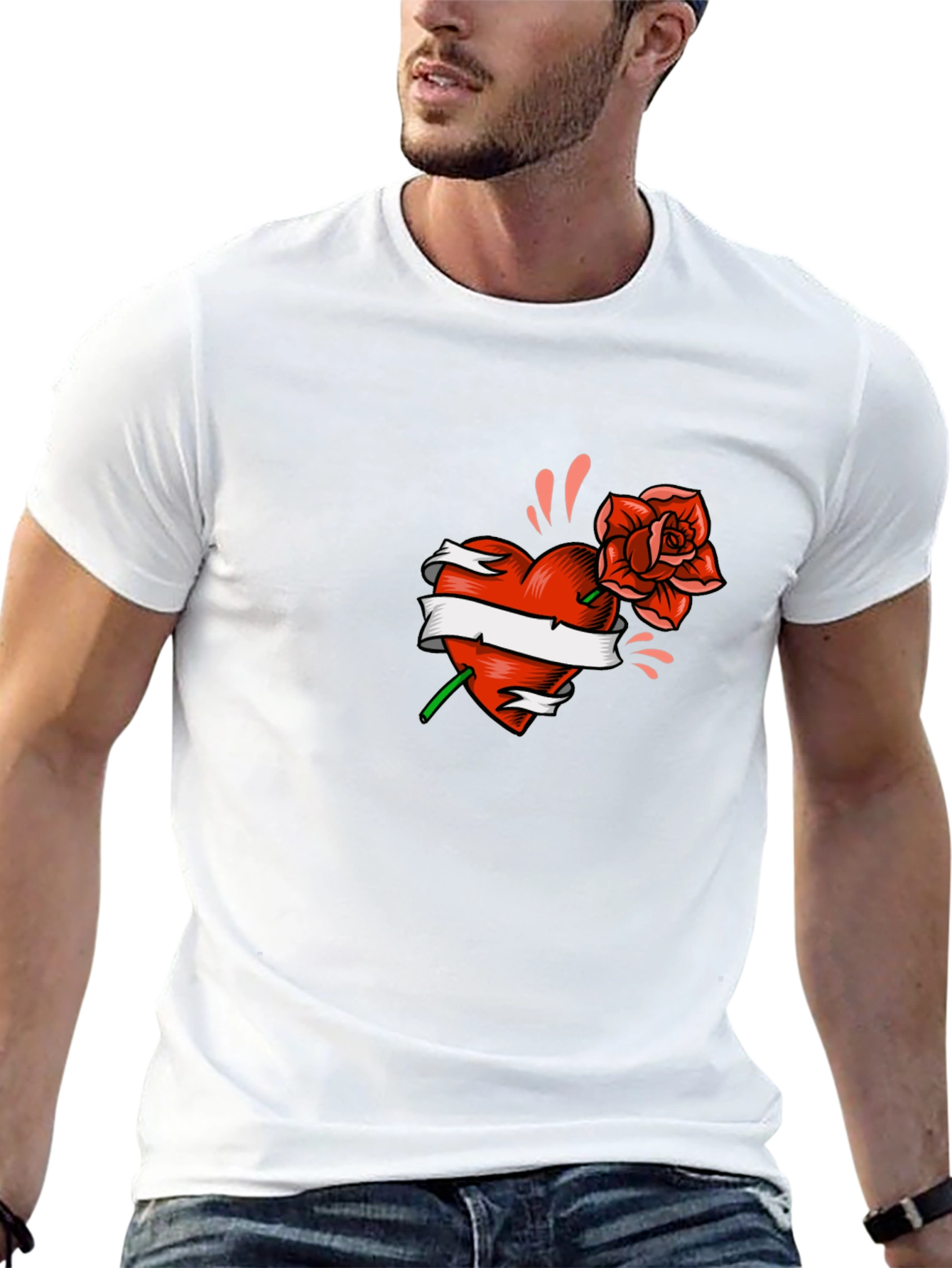 Heart & Rose Graphic Tee - Black