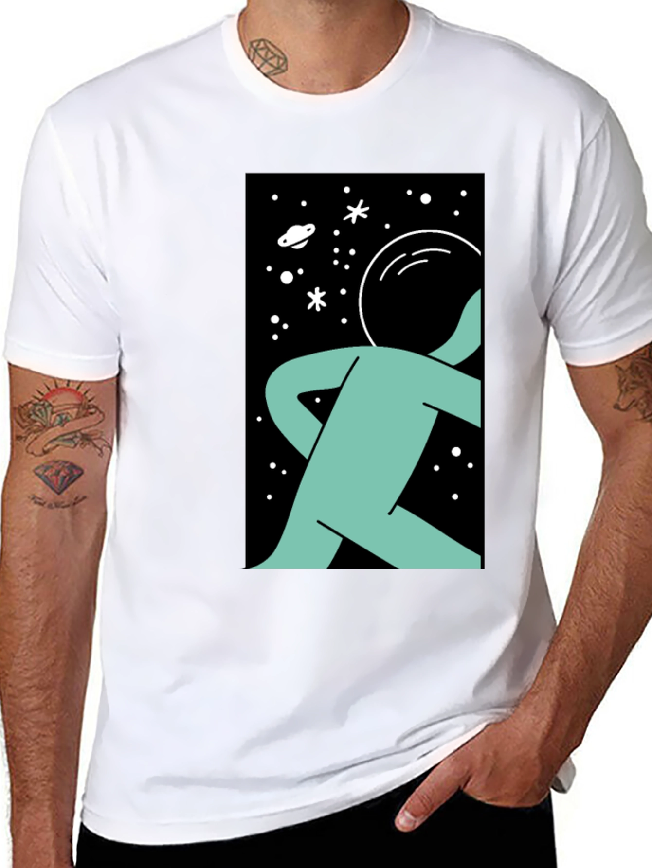 Astronaut Graphic Print Black T-Shirt
