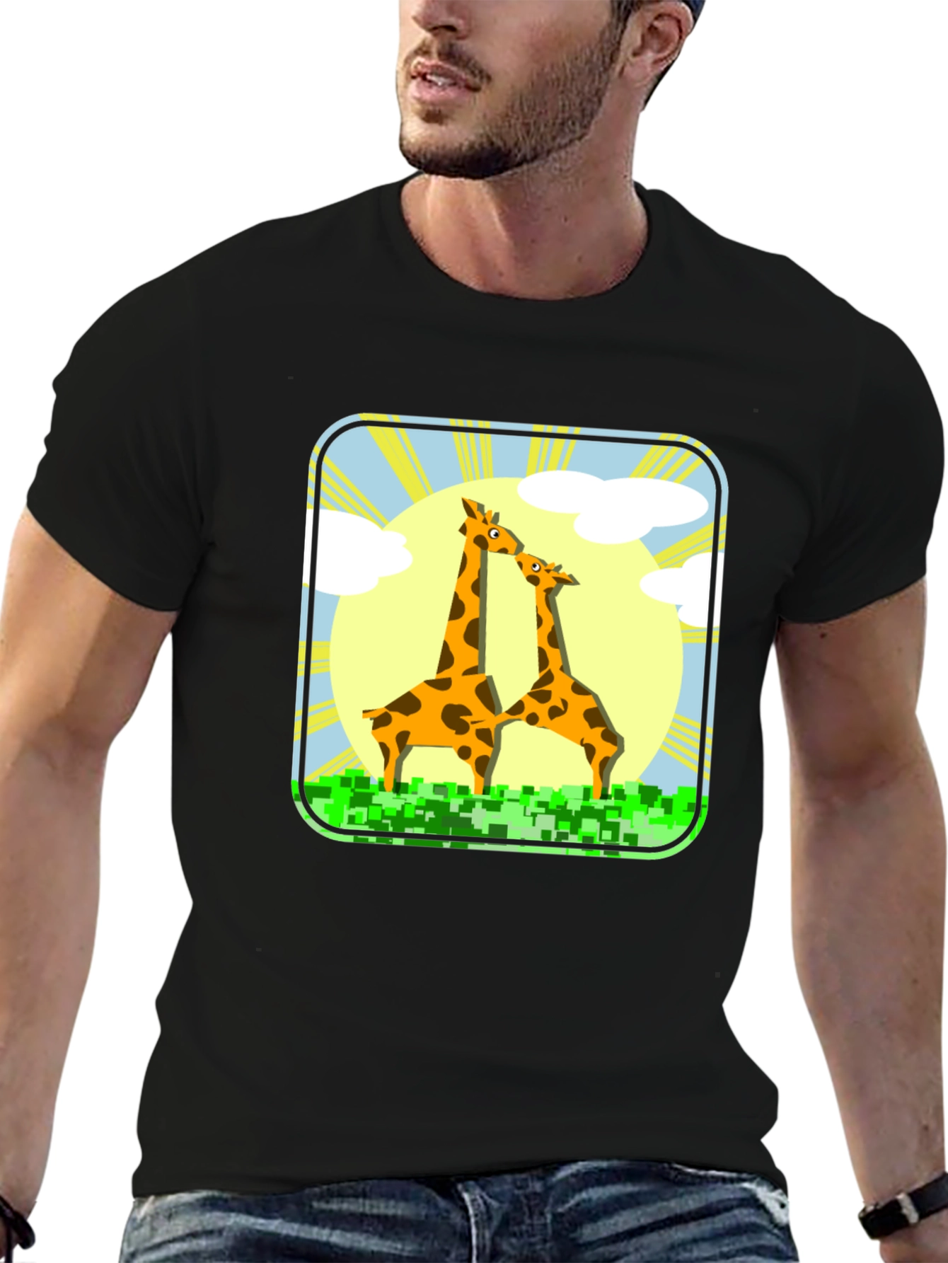 Giraffe Graphic Tee - Black Cotton T-Shirt