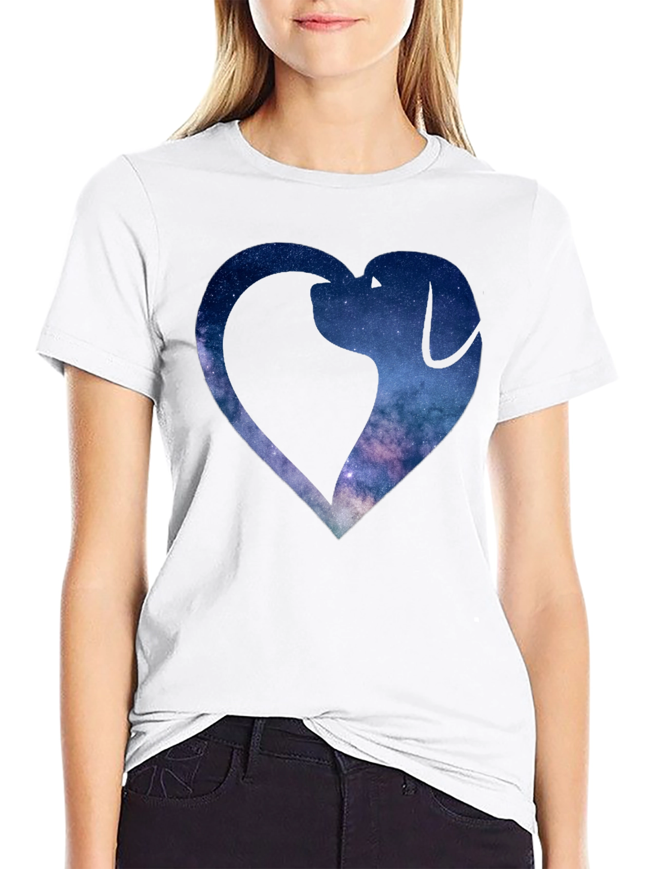 Galaxy Dog Heart Graphic Tee - Black