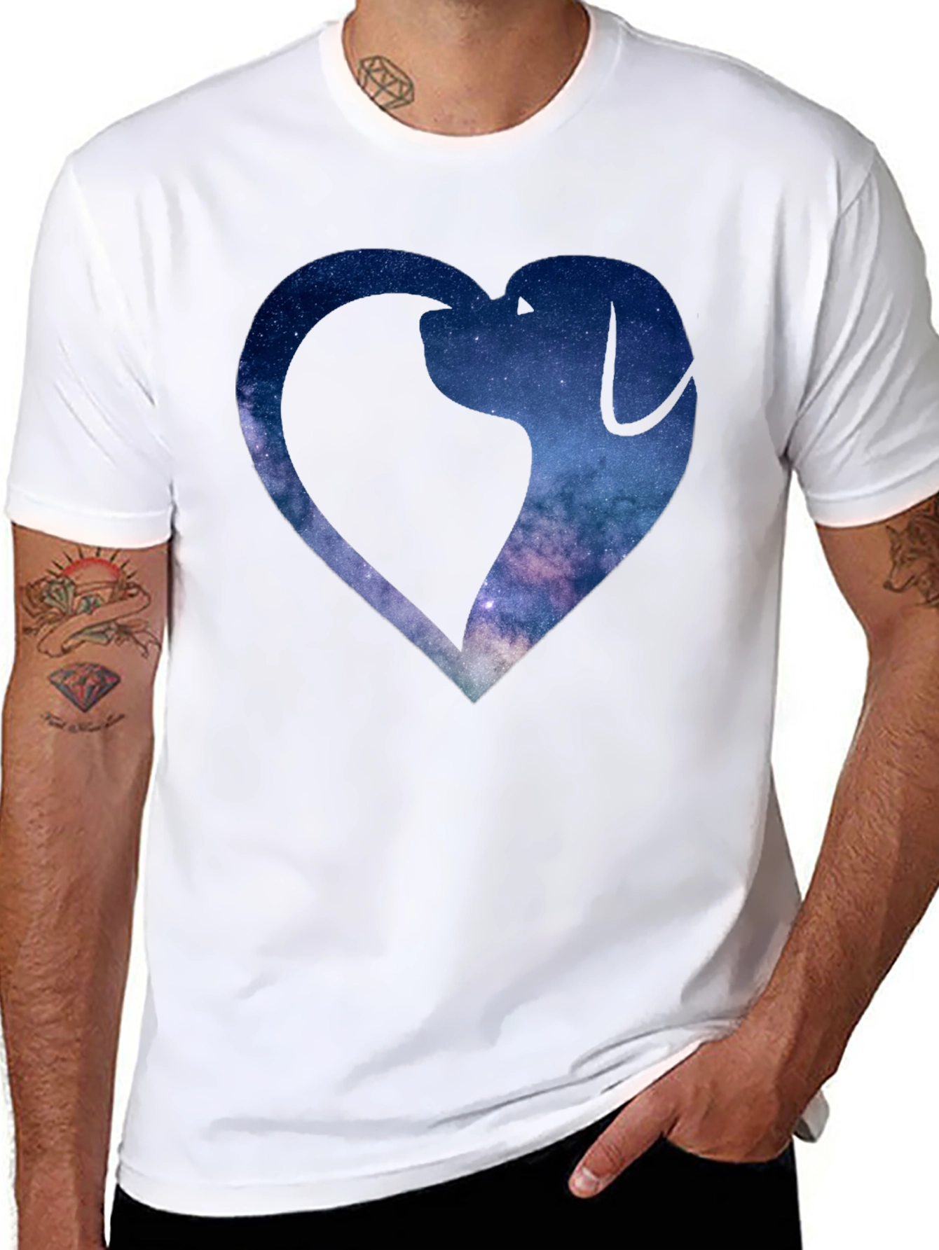 Galaxy Dog Heart Graphic Tee - Black