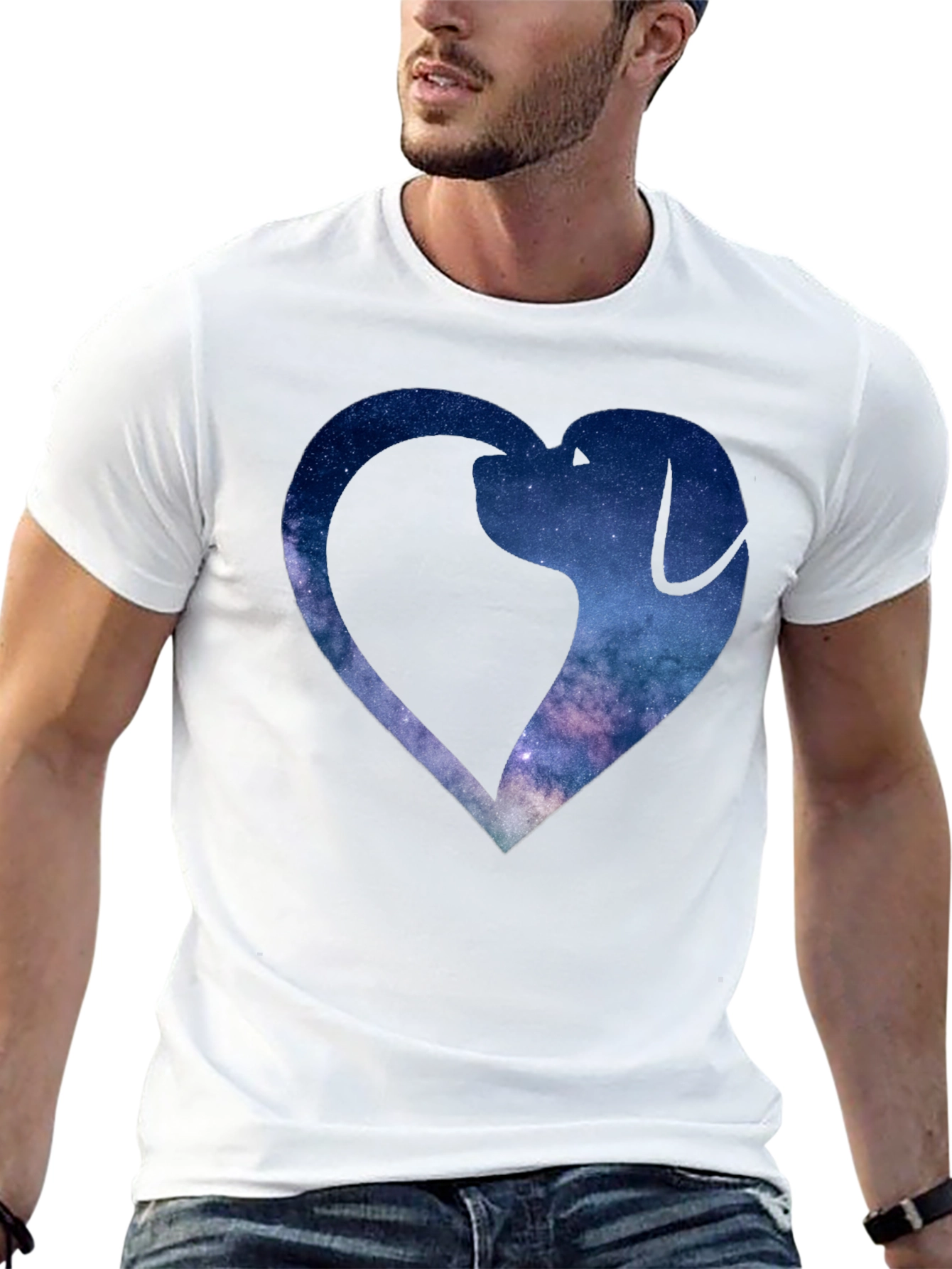 Galaxy Dog Heart Graphic Tee - Black