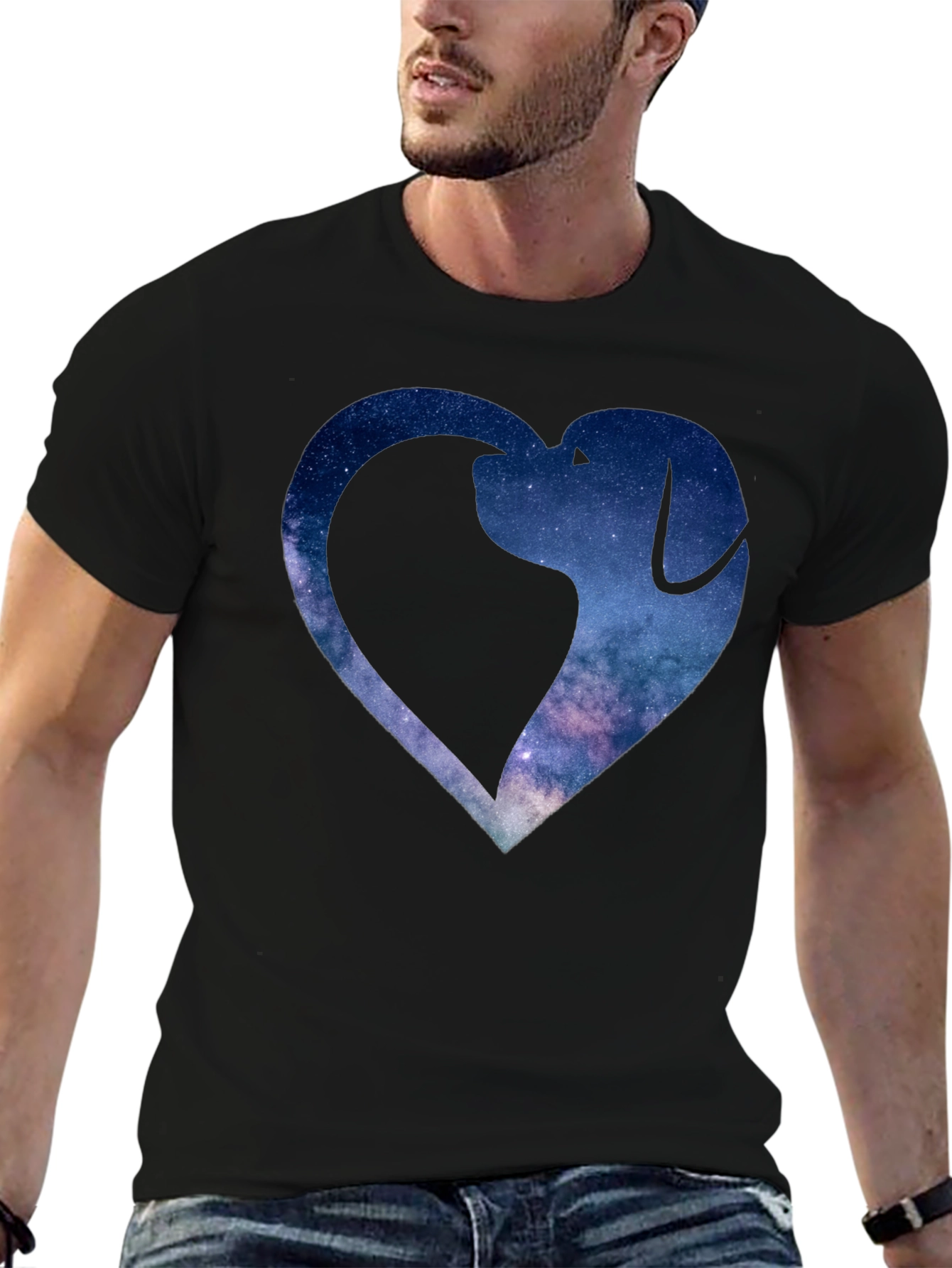 Galaxy Dog Heart Graphic Tee - Black
