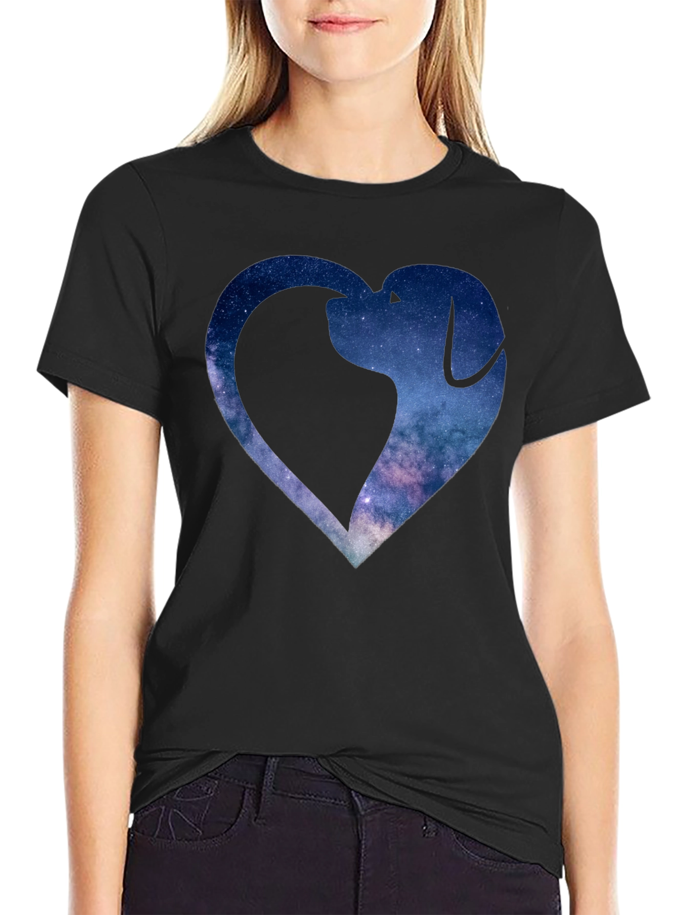 Galaxy Dog Heart Graphic Tee - Black