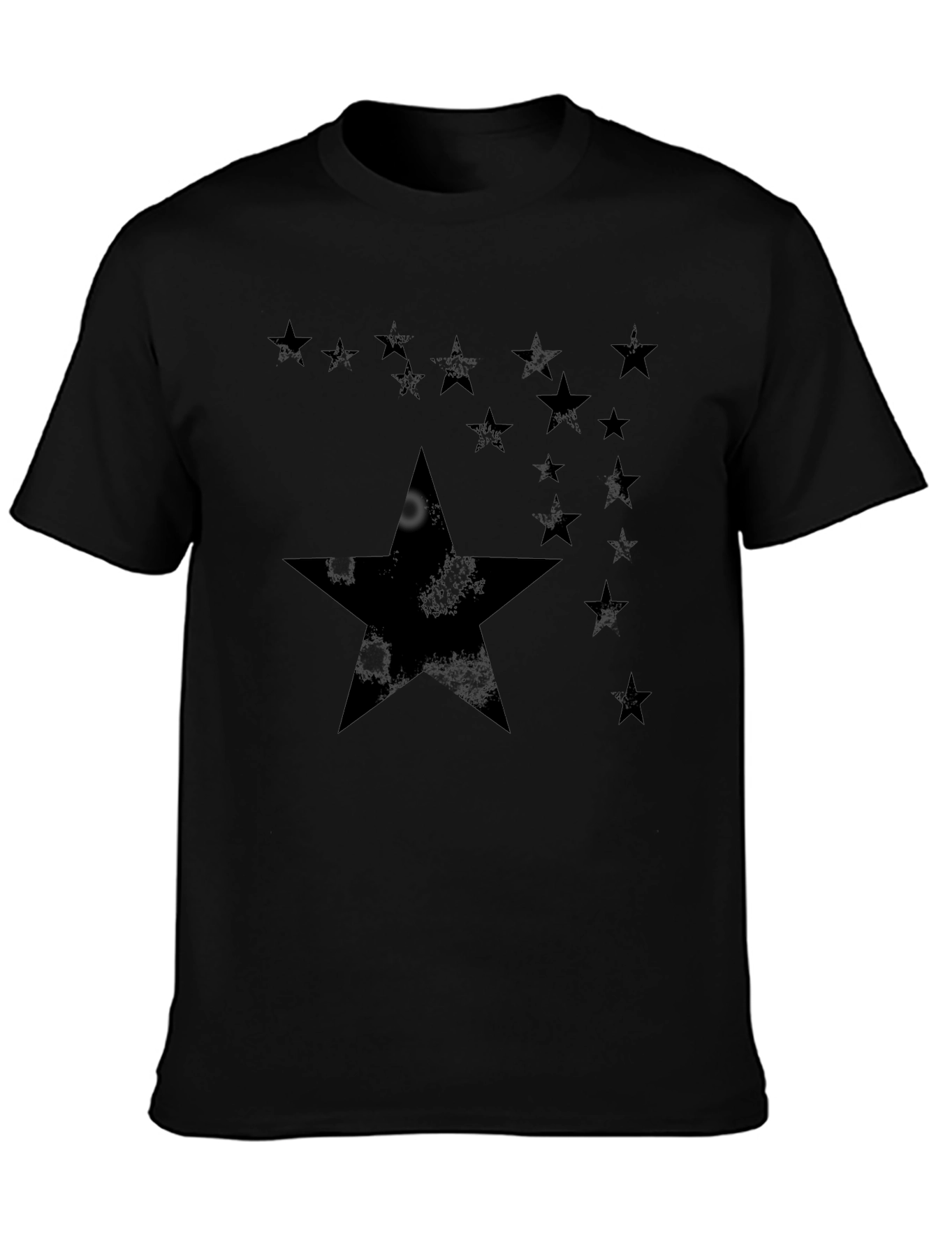 Starry Night Black Tee - Distressed Star Design