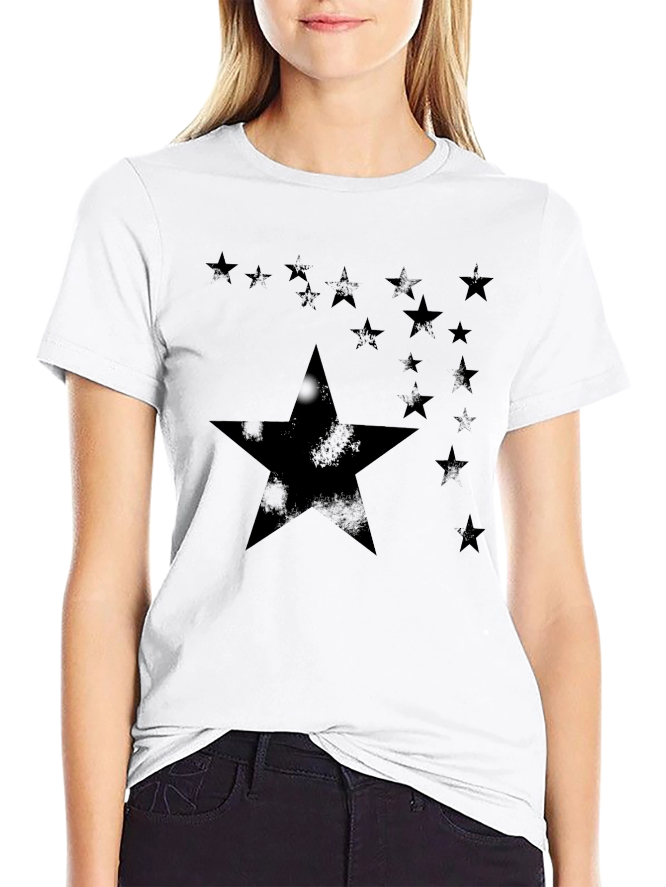 Starry Night Black Tee - Distressed Star Design