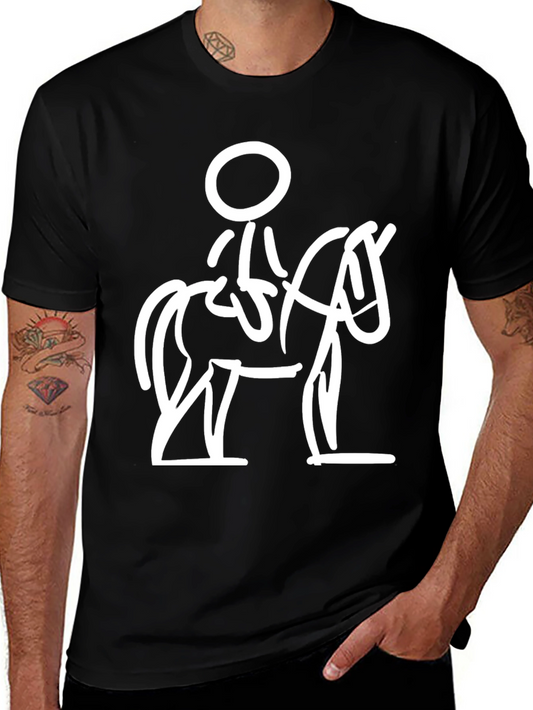 Stick Figure Horse Rider Black T-Shirt