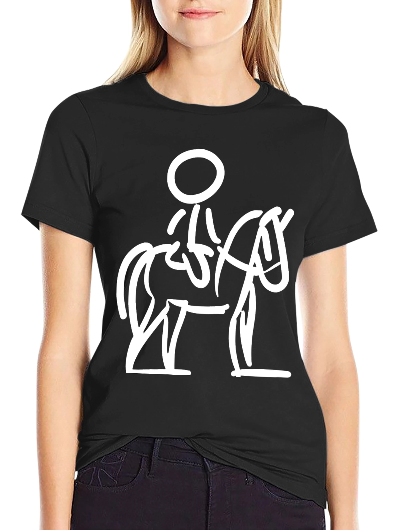 Stick Figure Horse Rider Black T-Shirt