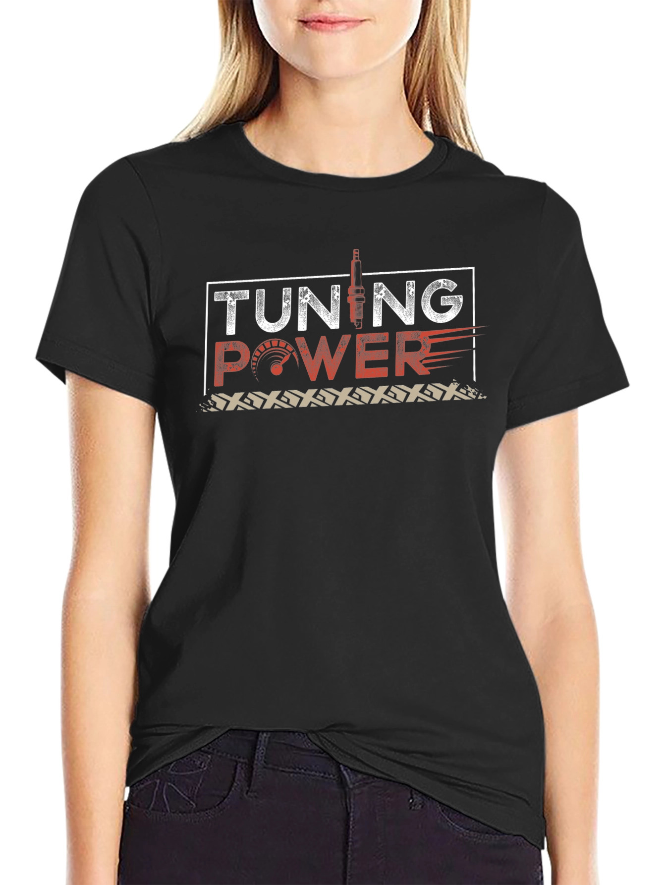 Tuning Power Graphic Print Black T-Shirt
