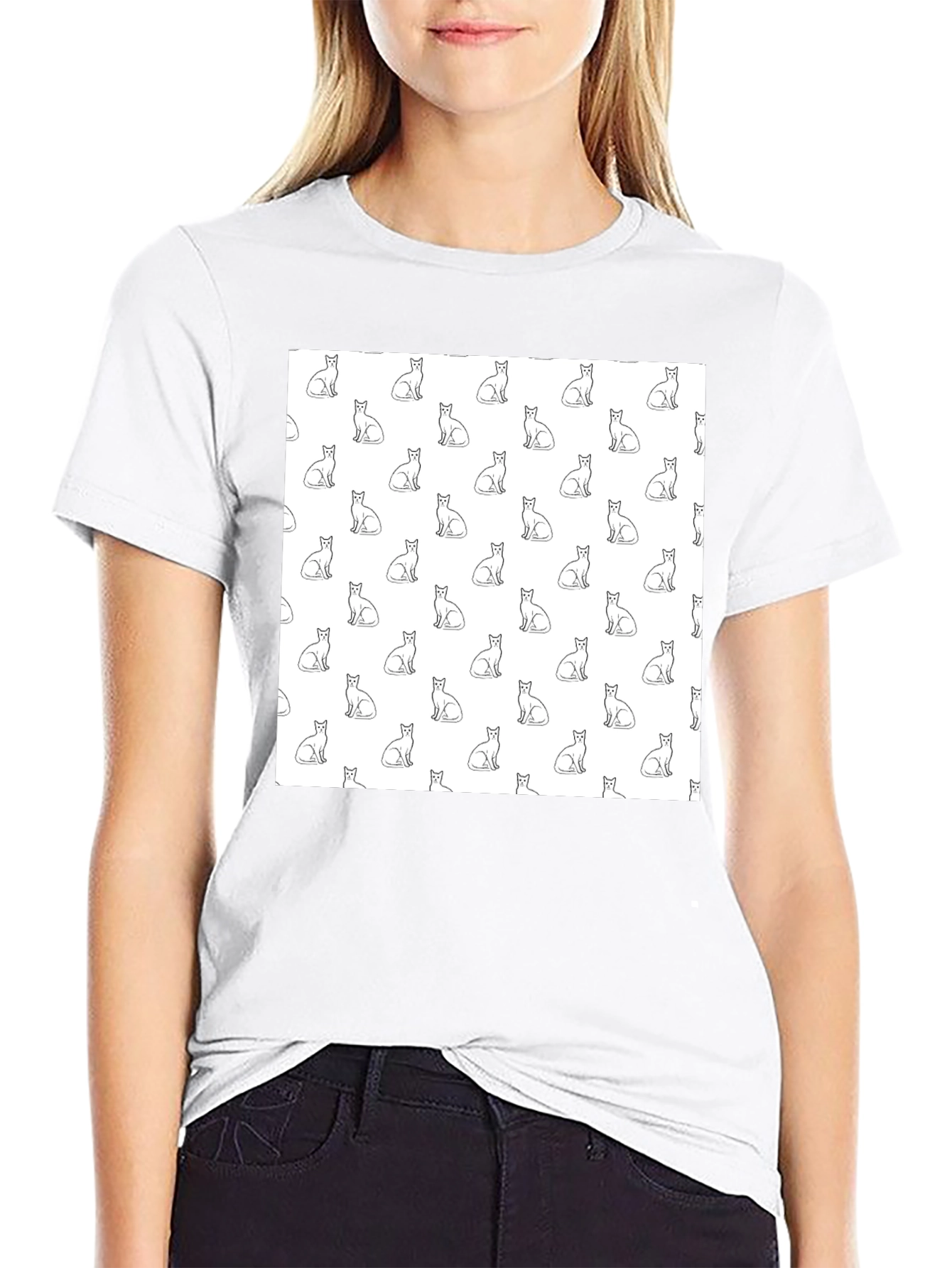 Cool Cat Pattern Black T-Shirt