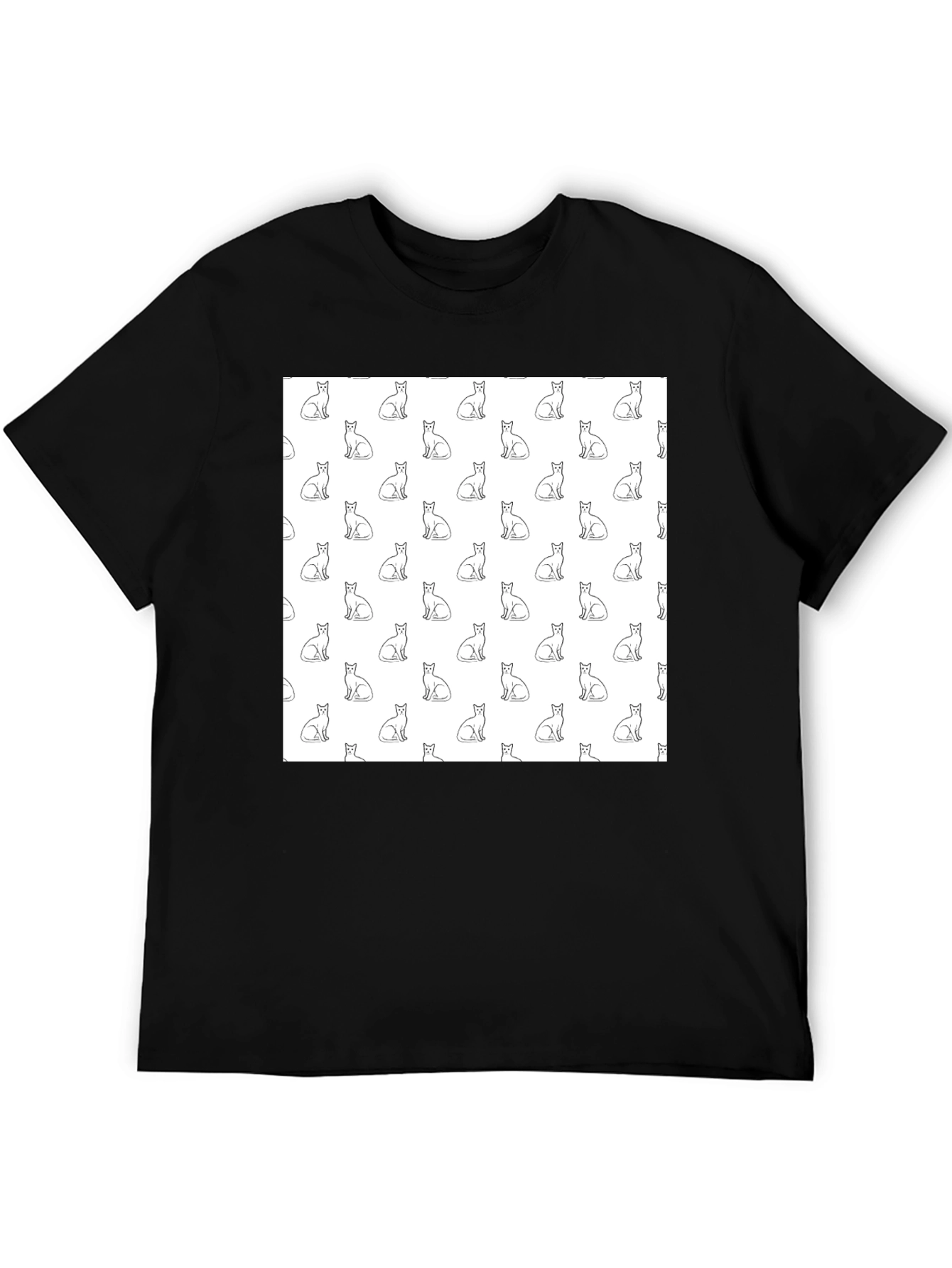 Cool Cat Pattern Black T-Shirt