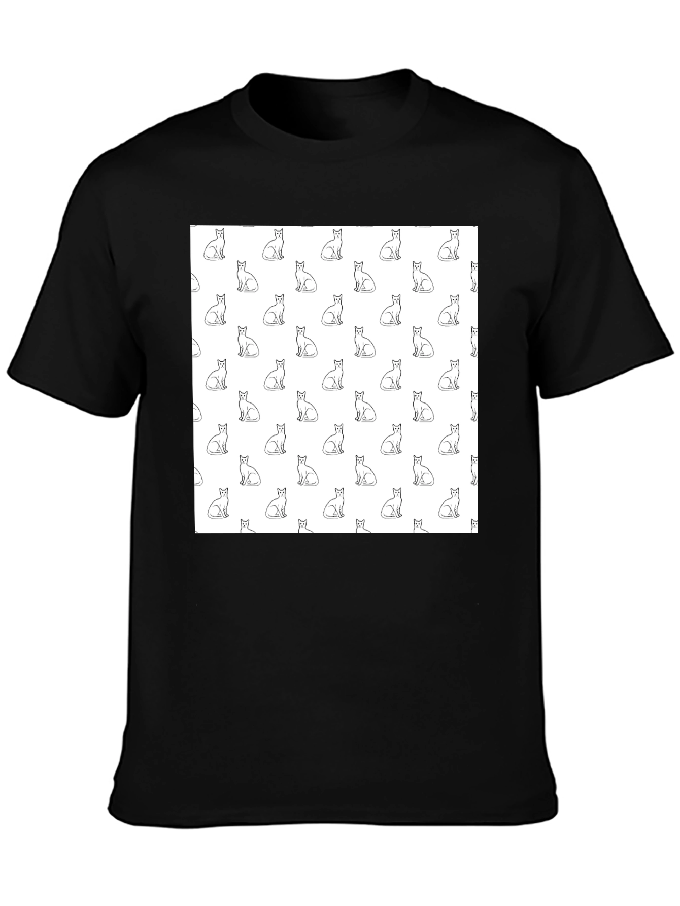 Cool Cat Pattern Black T-Shirt