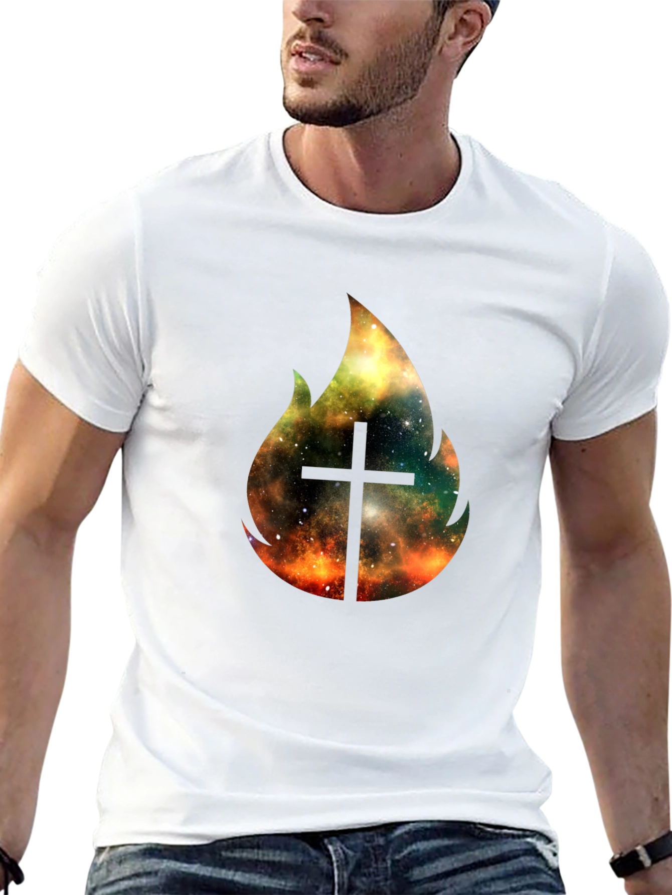 Cosmic Cross Fire T-Shirt - Black Christian Tee