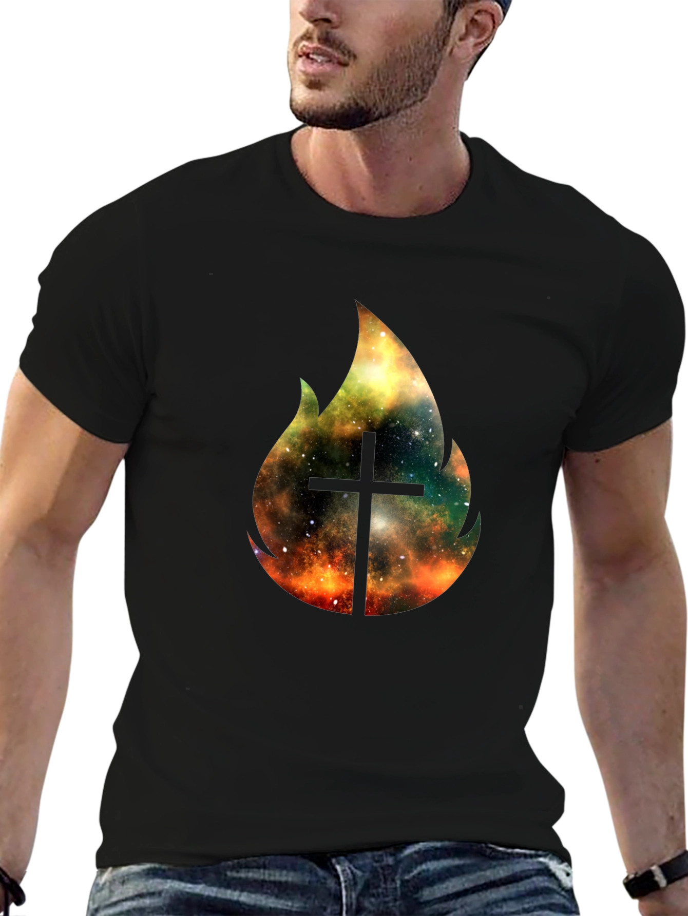 Cosmic Cross Fire T-Shirt - Black Christian Tee