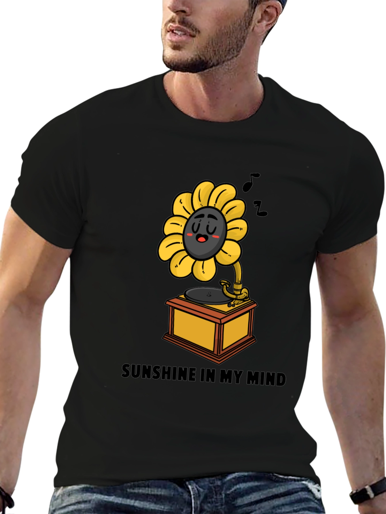 Sunshine Mind Graphic Tee - Black Cotton T-Shirt