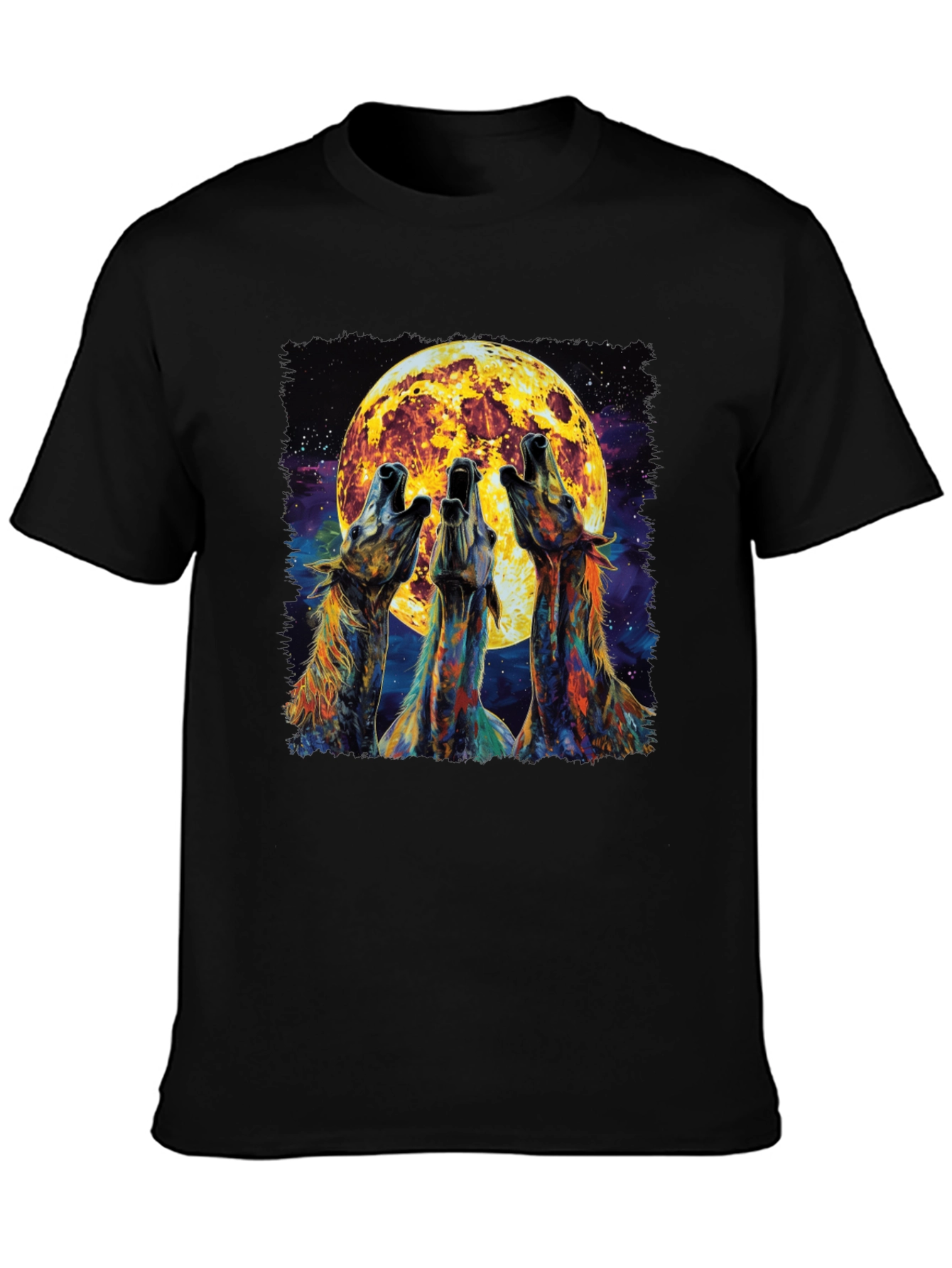 Howling Wolves Moon Graphic Tee - Black