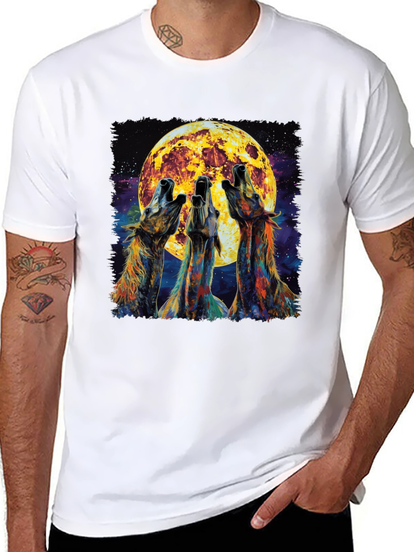 Howling Wolves Moon Graphic Tee - Black