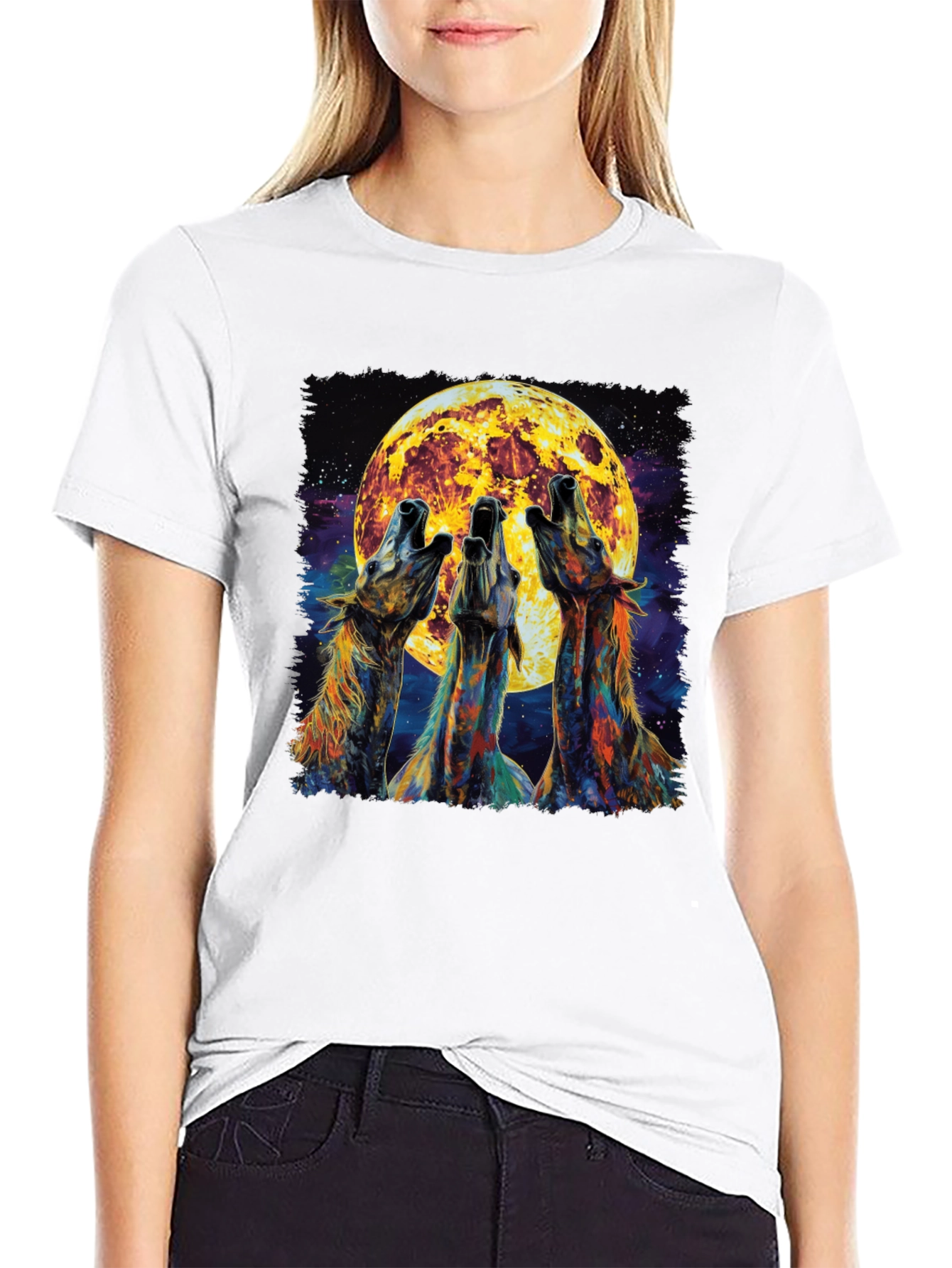 Howling Wolves Moon Graphic Tee - Black