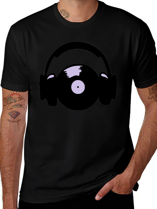 Vinyl Record and Headphone Graphic T-Shirt