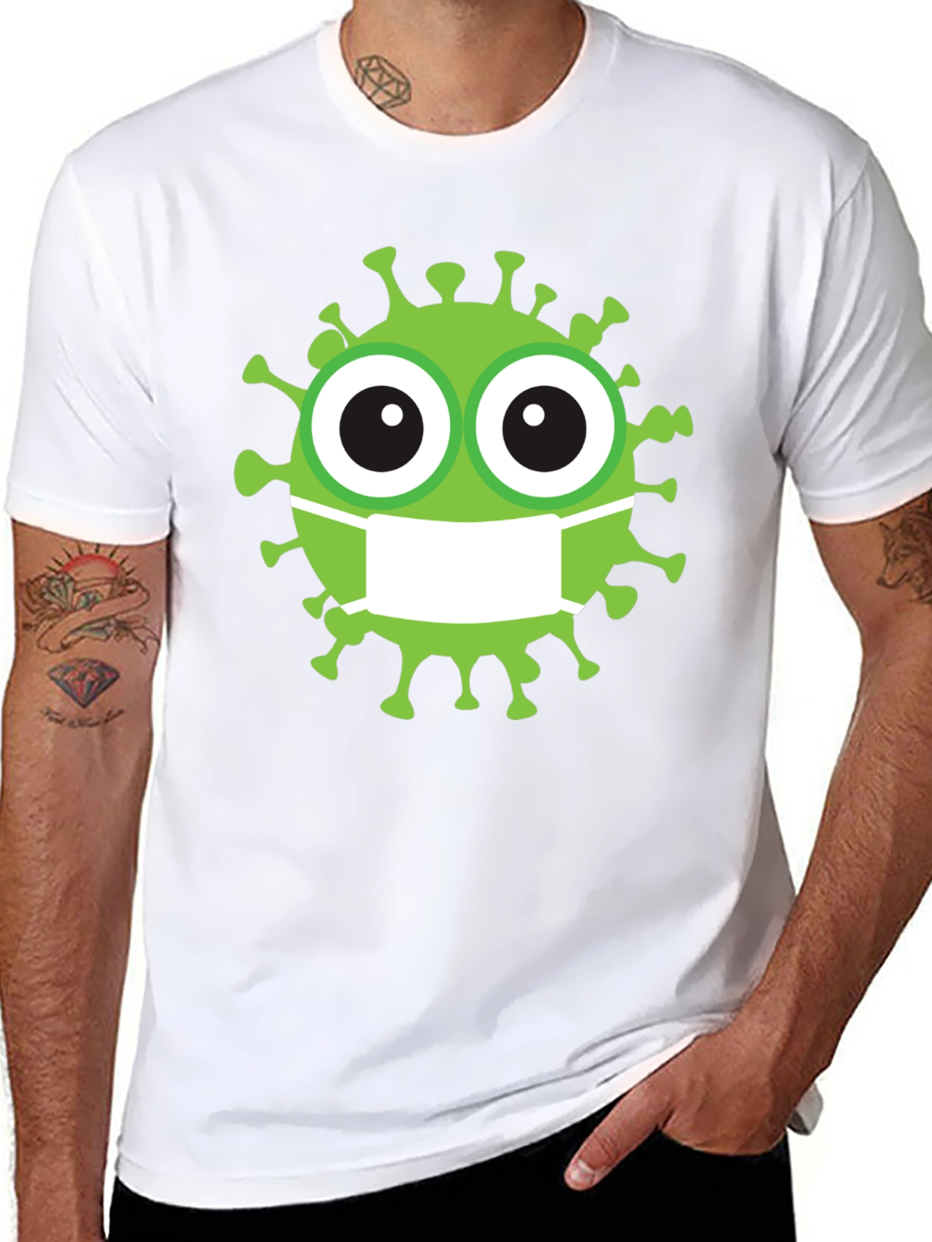 Novelty Cartoon Virus Wearing Mask Graphic Tee