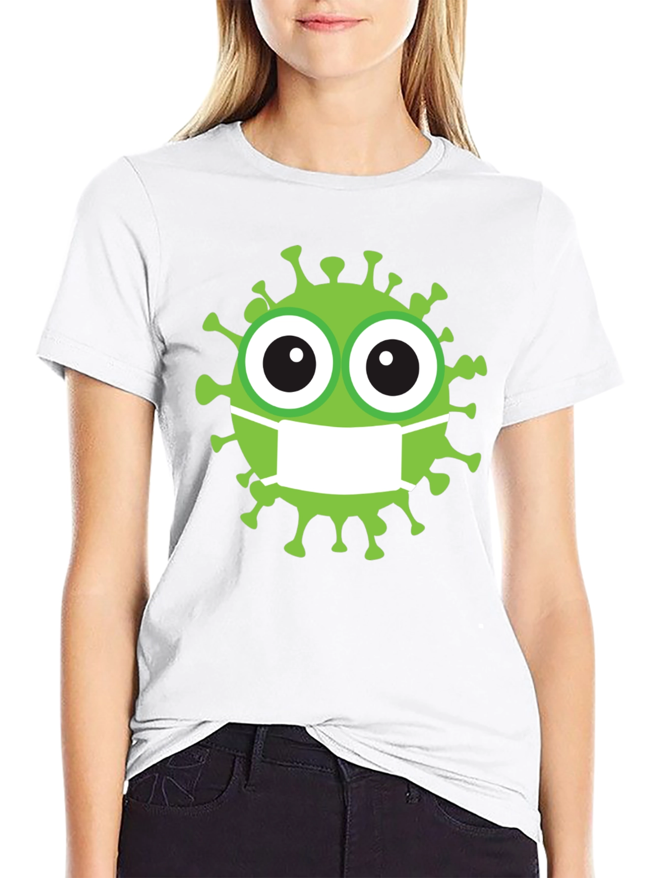 Novelty Cartoon Virus Wearing Mask Graphic Tee