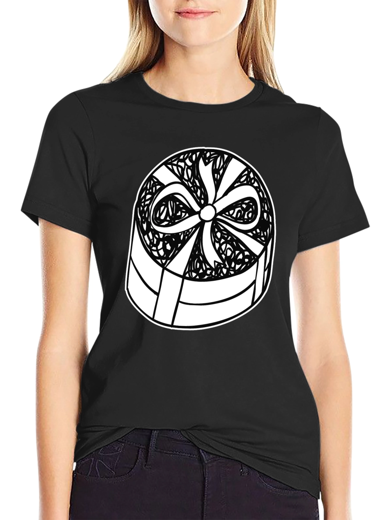 Gift Box Graphic Tee - Stylish Black T-Shirt