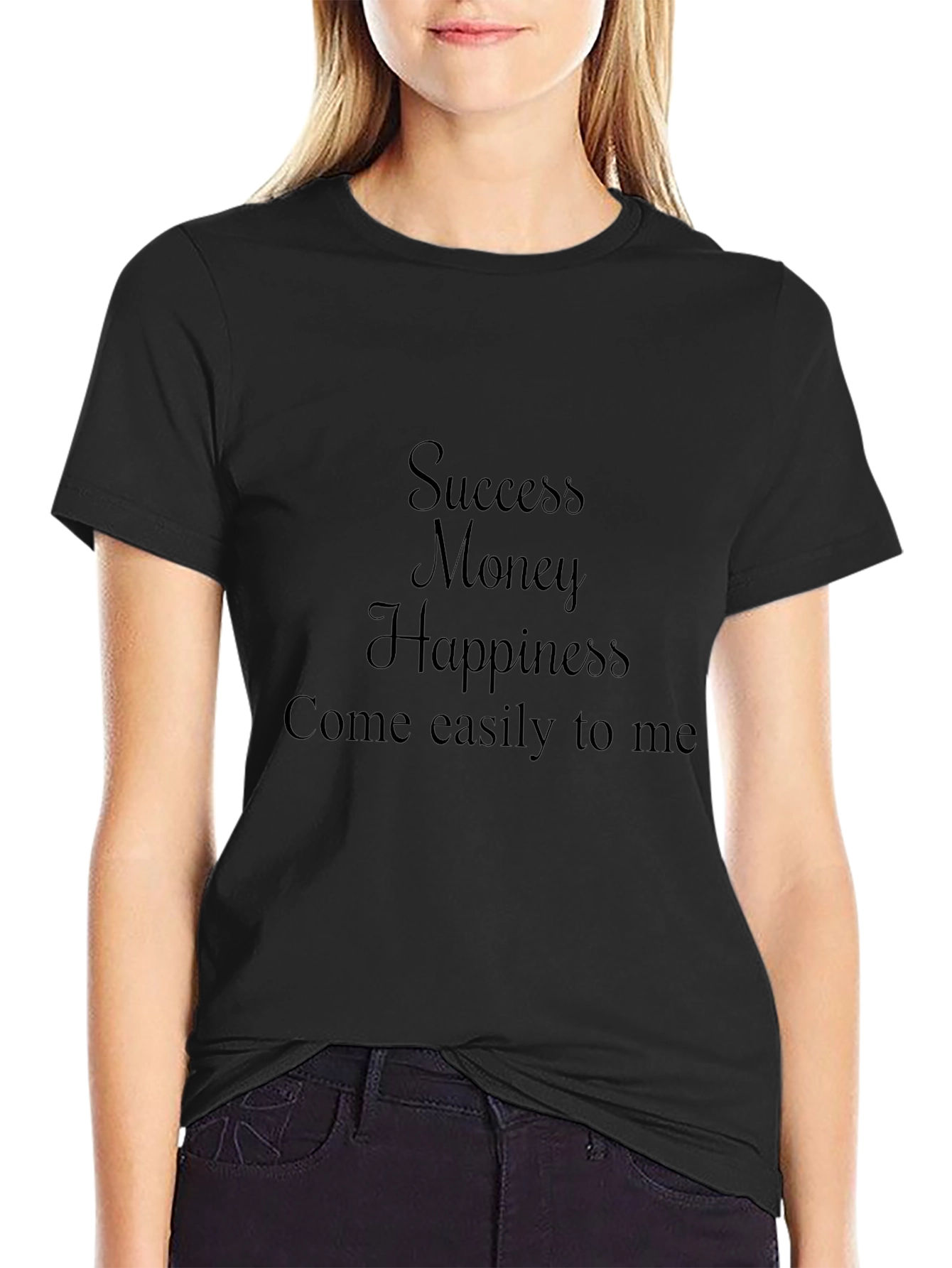 Success Money Happiness T-Shirt - Black Cotton