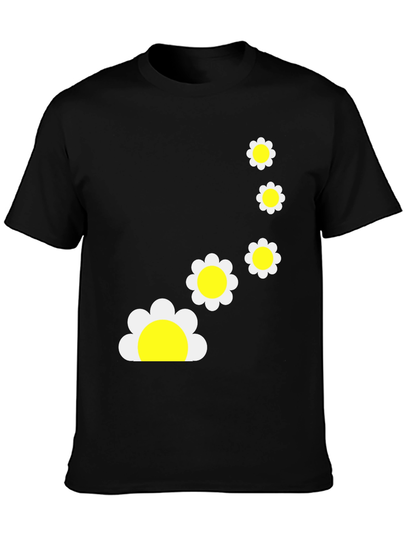Black T-Shirt with Daisy Flower Graphic