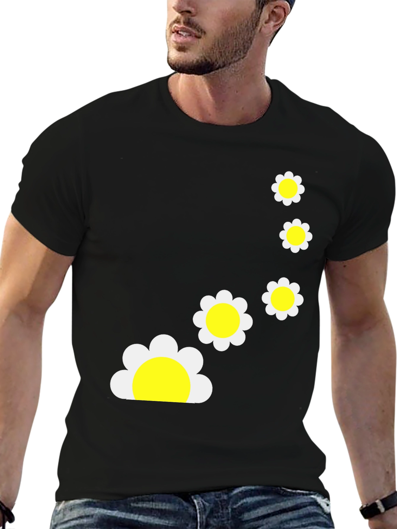 Black T-Shirt with Daisy Flower Graphic